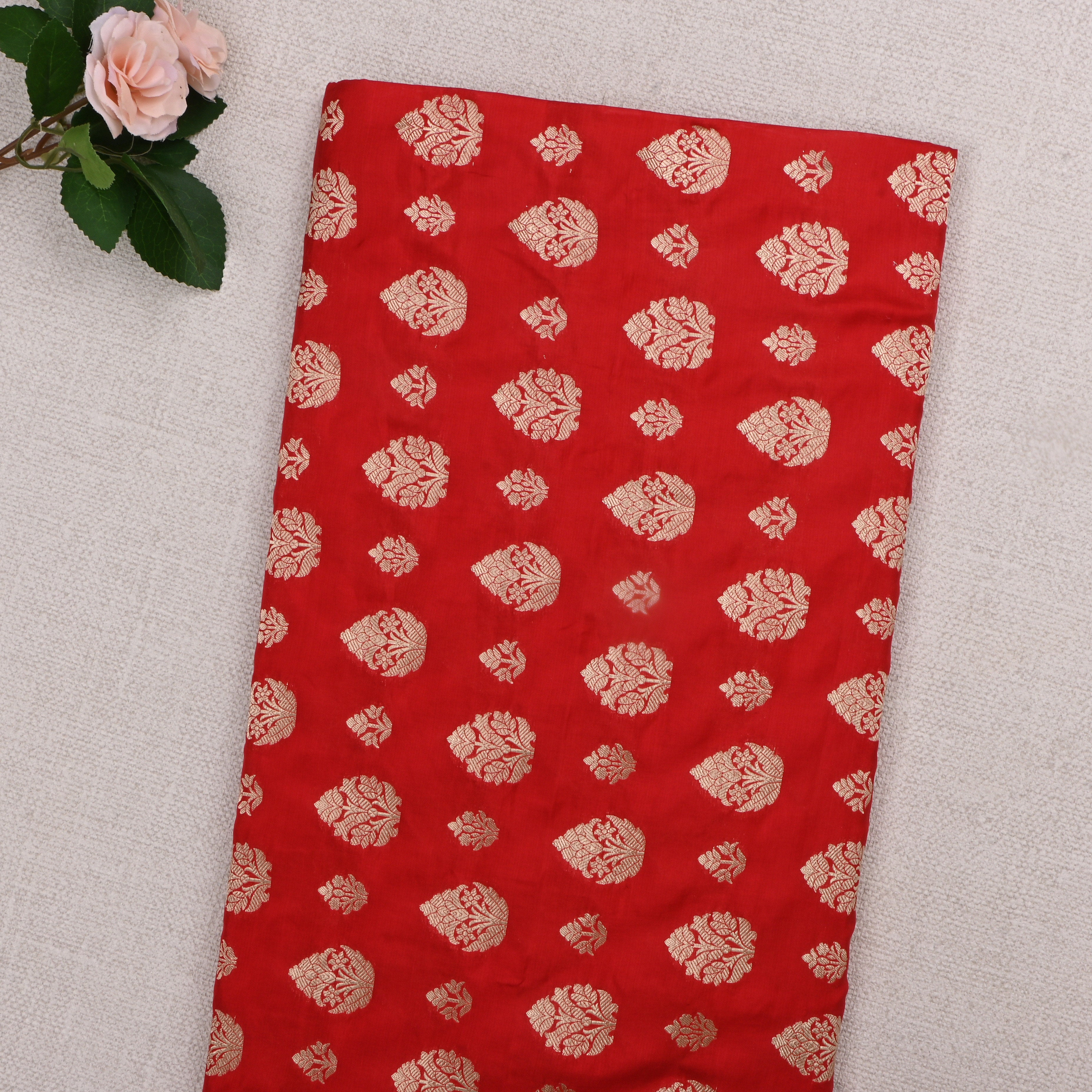 Milano Red Jamawar Silk Fabric With Motifs