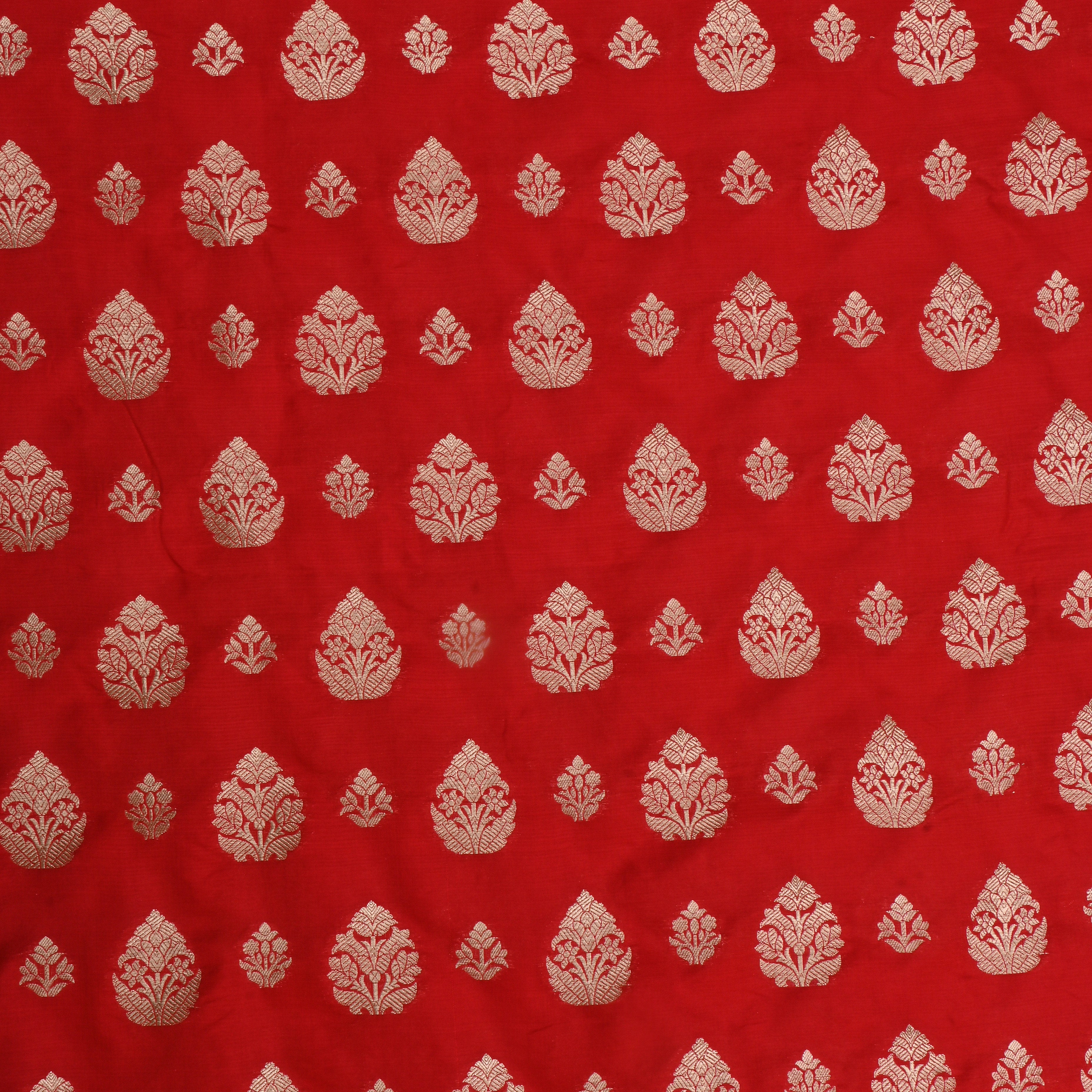 Milano Red Jamawar Silk Fabric With Motifs