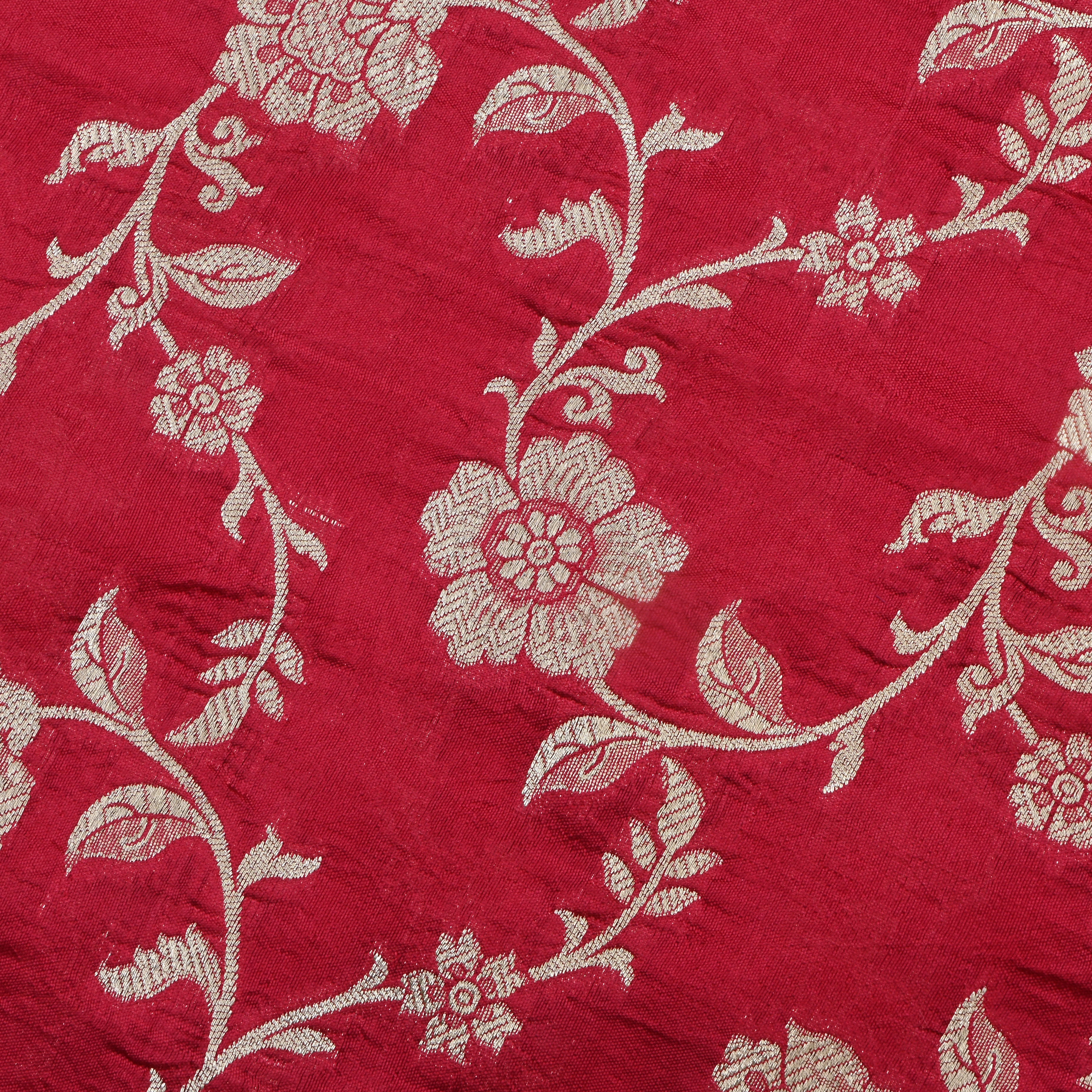 Cardinal Red Jamawar Silk Fabric With Floral Jaal