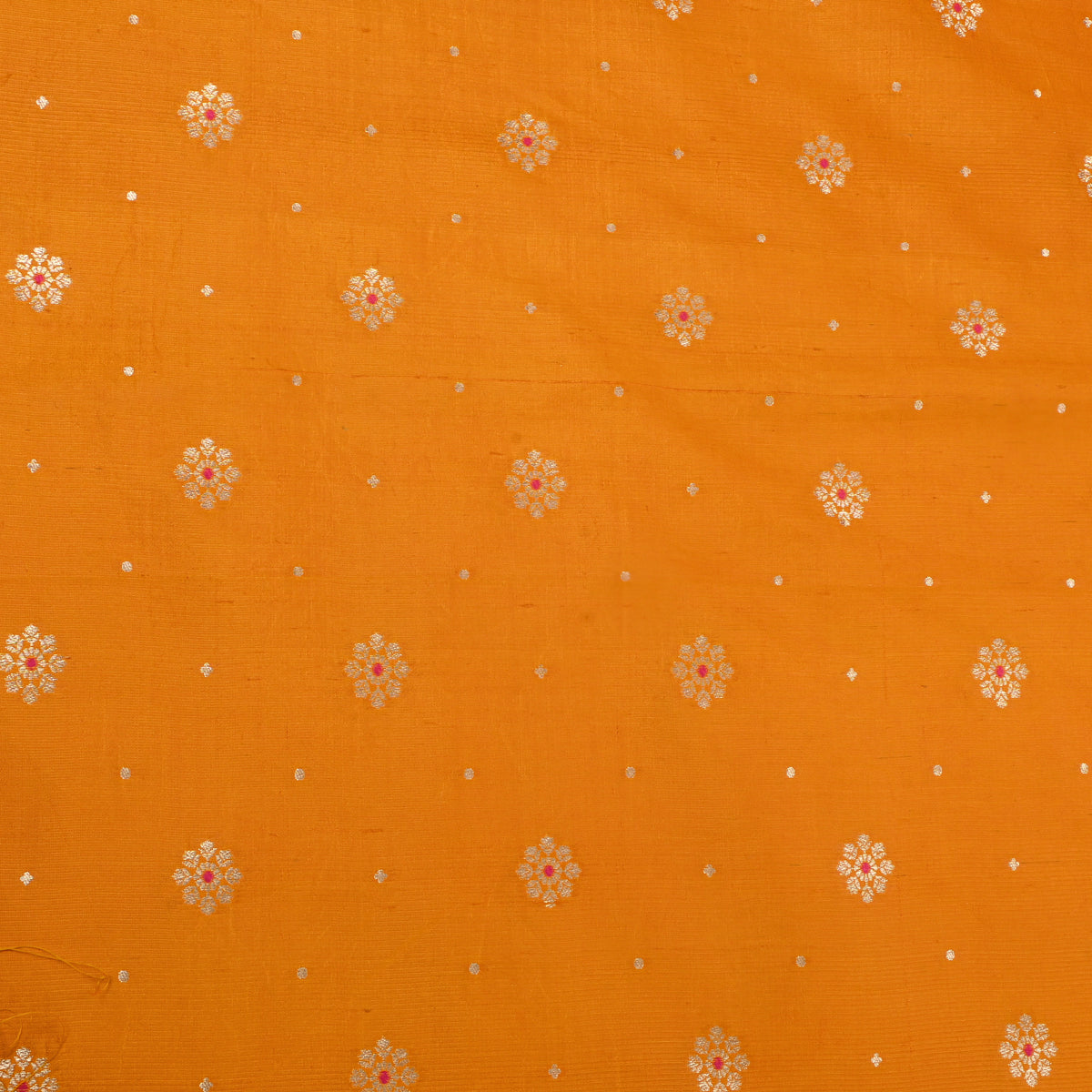 Mustard Orange Floral Butti Self Weave Banarasi Silk Fabric