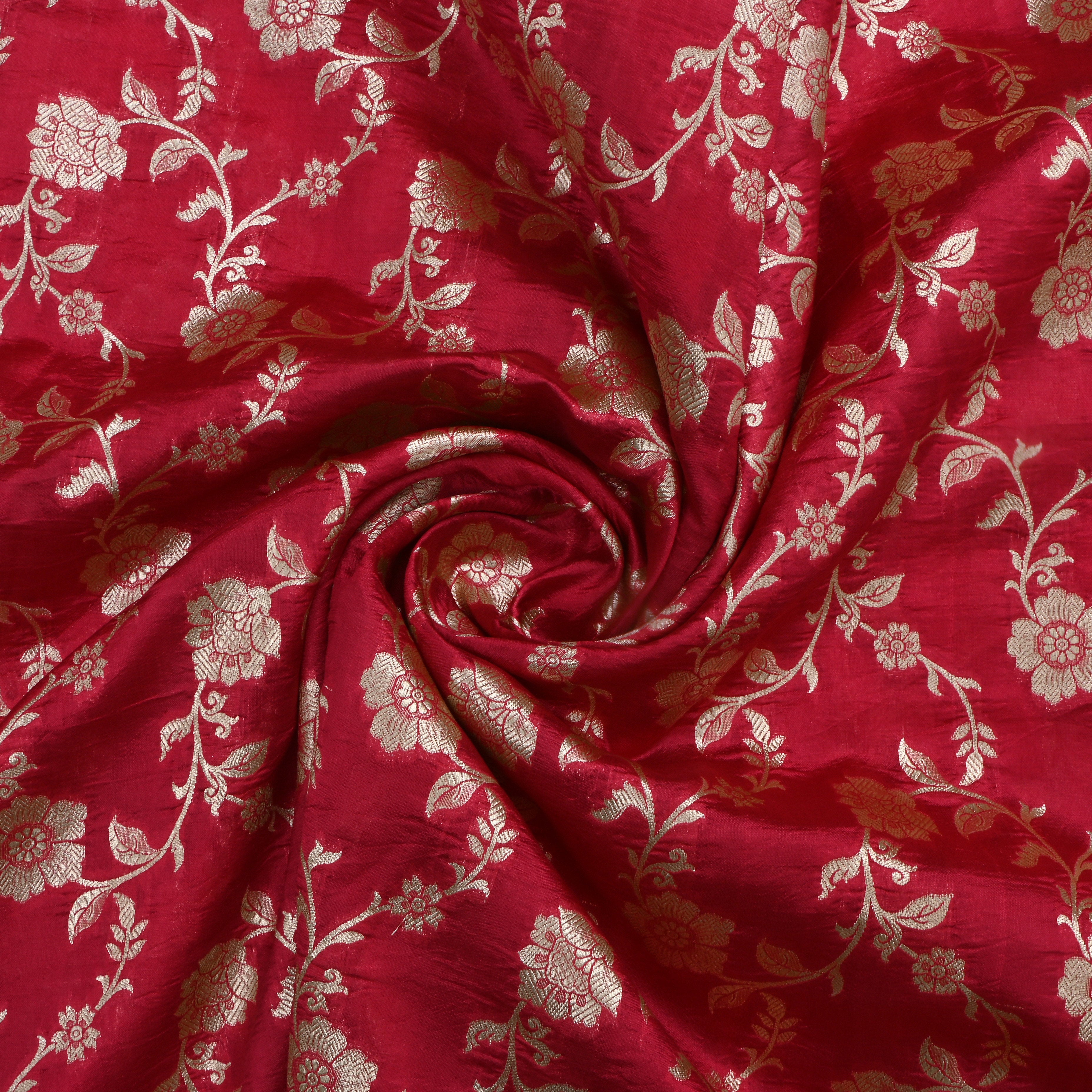 Cardinal Red Jamawar Silk Fabric With Floral Jaal