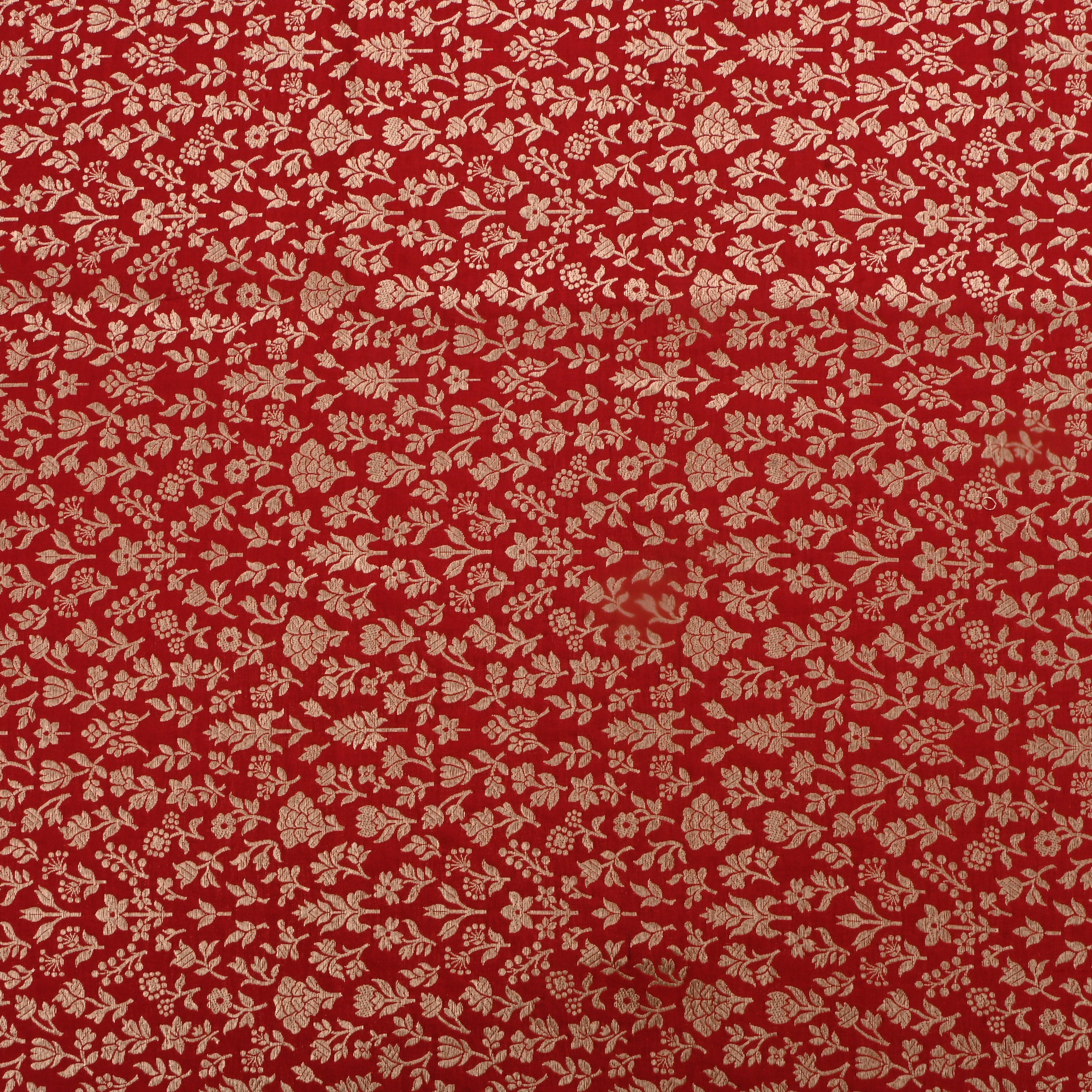 Red Devil Jamawar Silk Fabric With Floral And Leaf Design