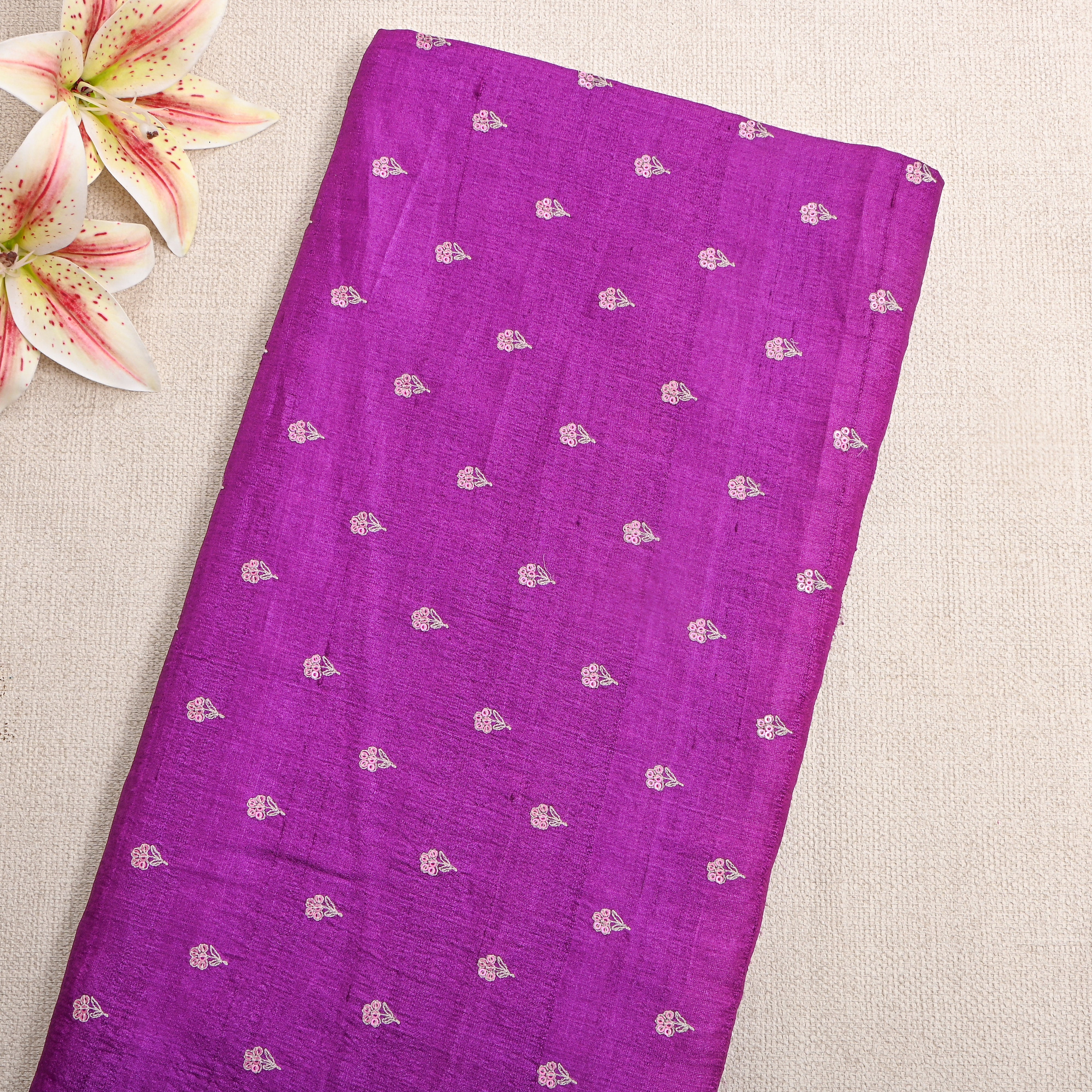 Purple Butti Embroidered Tussar Silk