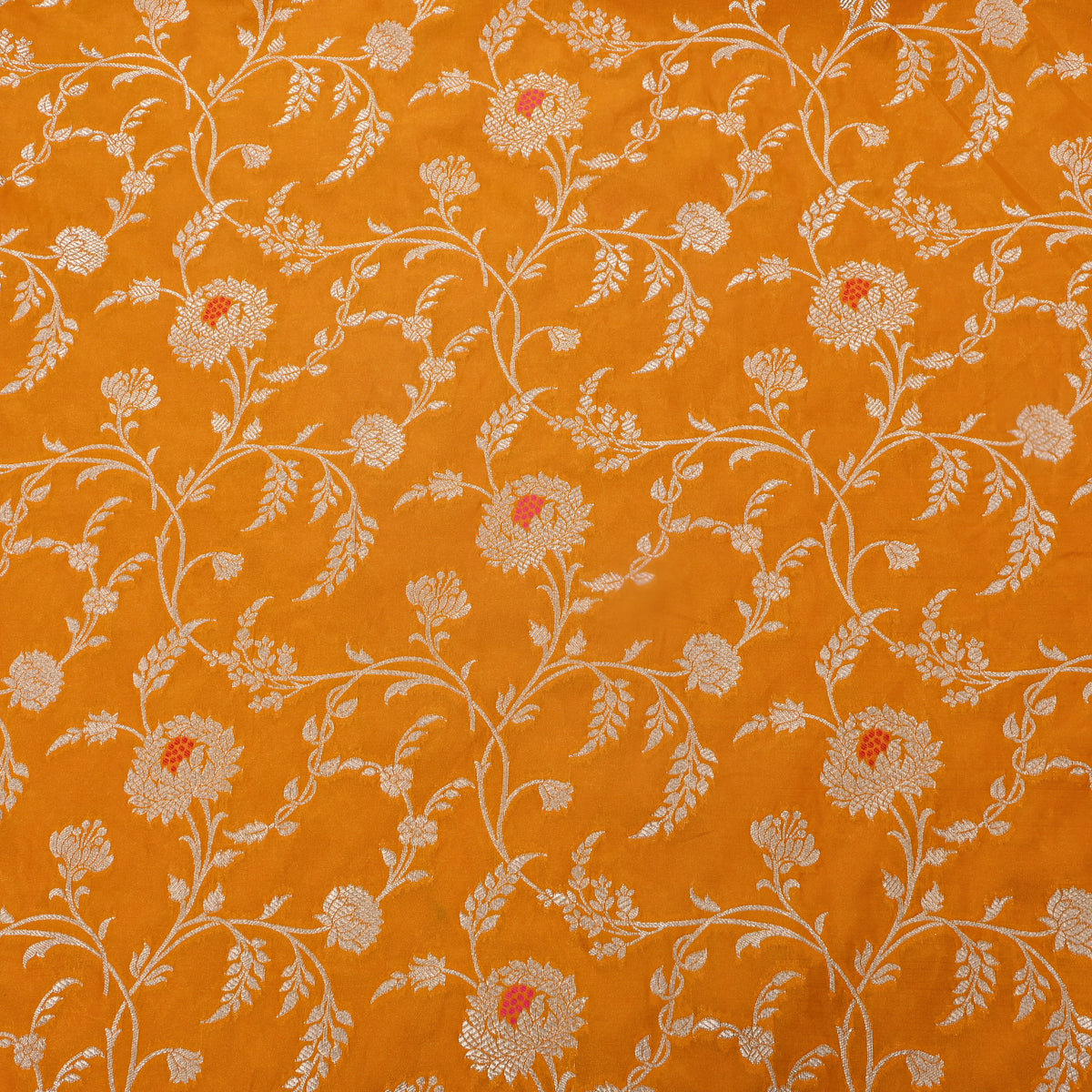 Yellow Gold Zari Floral Jaal Banarasi Silk Fabric