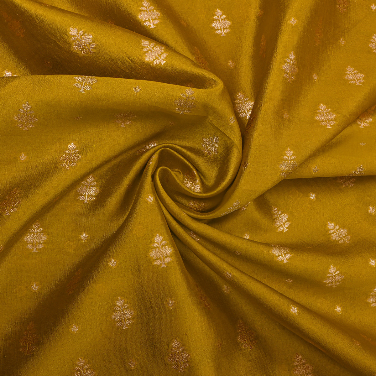 Sap Green Gold Zari Butti Jamawar Silk Fabric