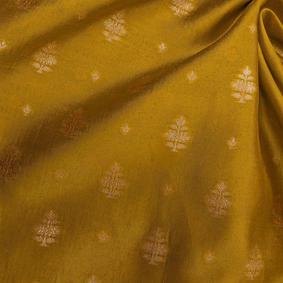 Sap Green Gold Zari Butti Jamawar Silk Fabric