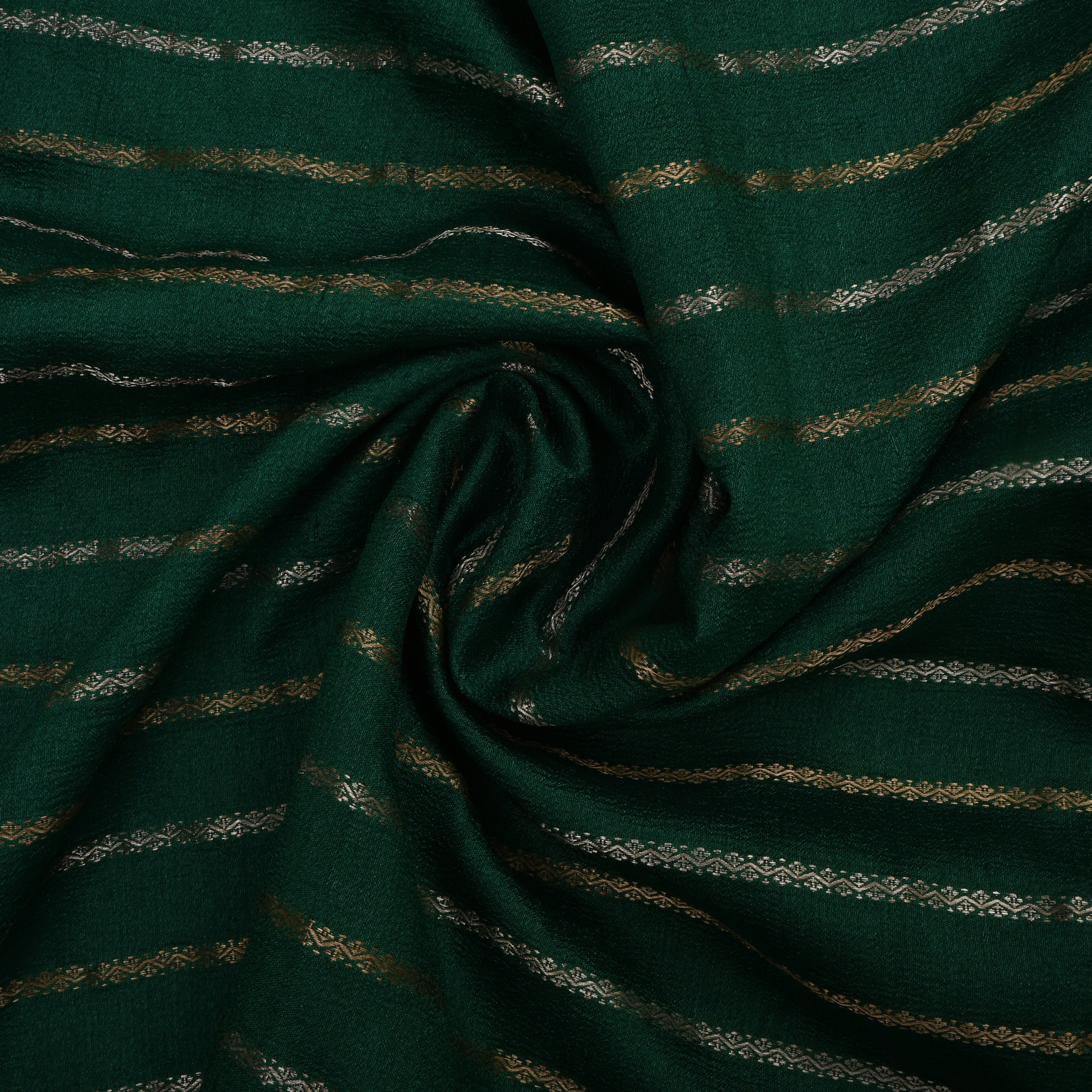 Bottle Green Jamawar Tussar Fabric With Stripes