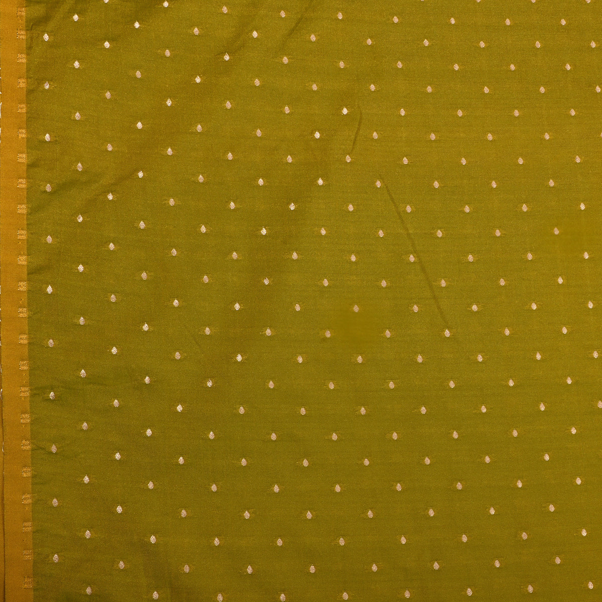 Olive Green Gold Zari Butti Jamawar Silk Fabric