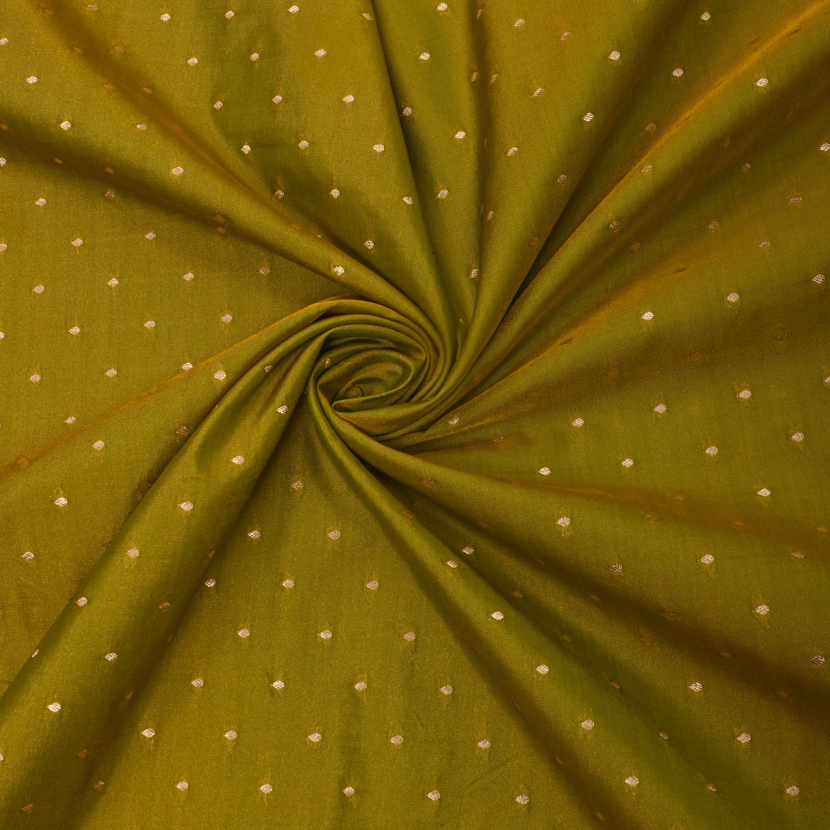 Olive Green Gold Zari Butti Jamawar Silk Fabric