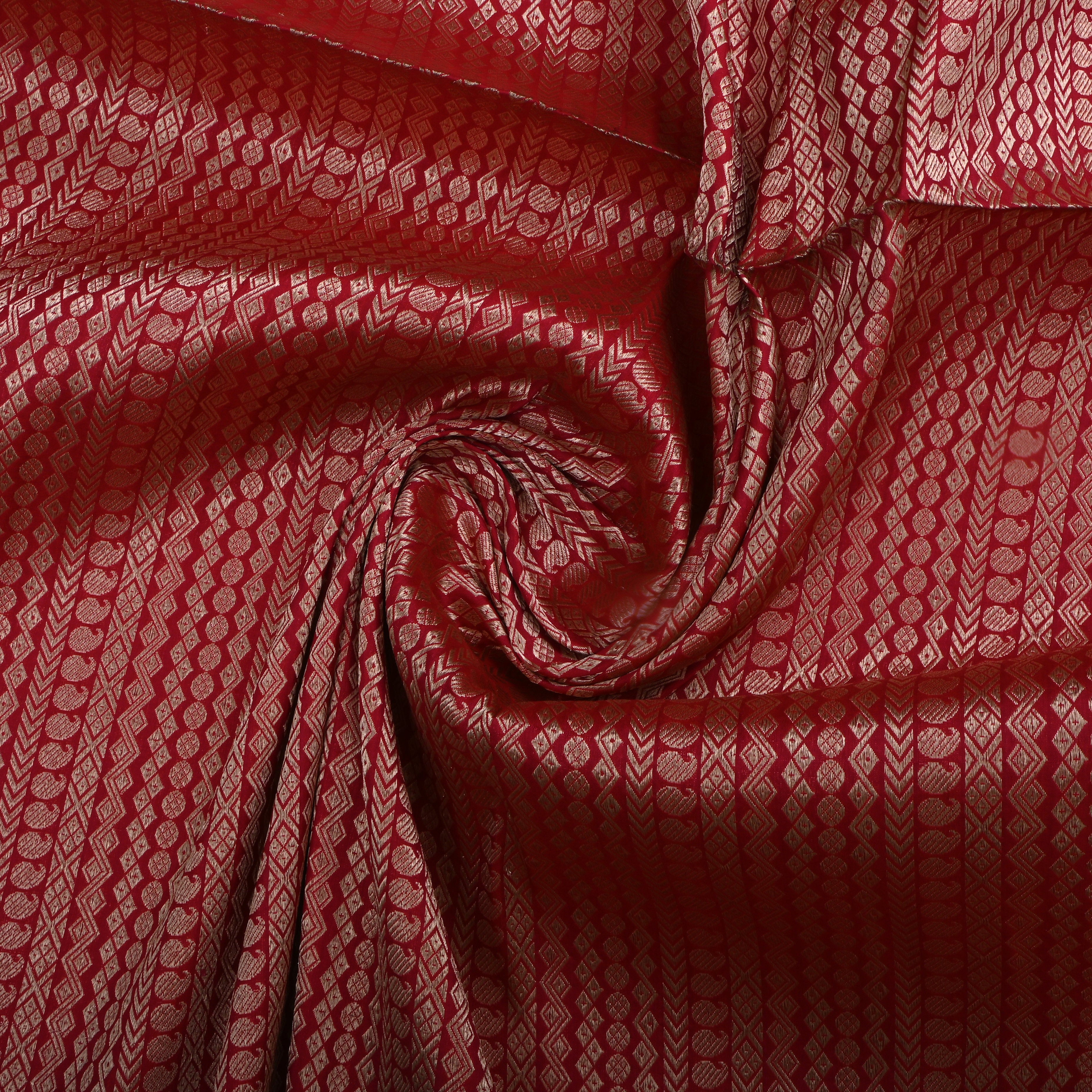 Pink Jamawar Silk Fabric With Brocade Pattern