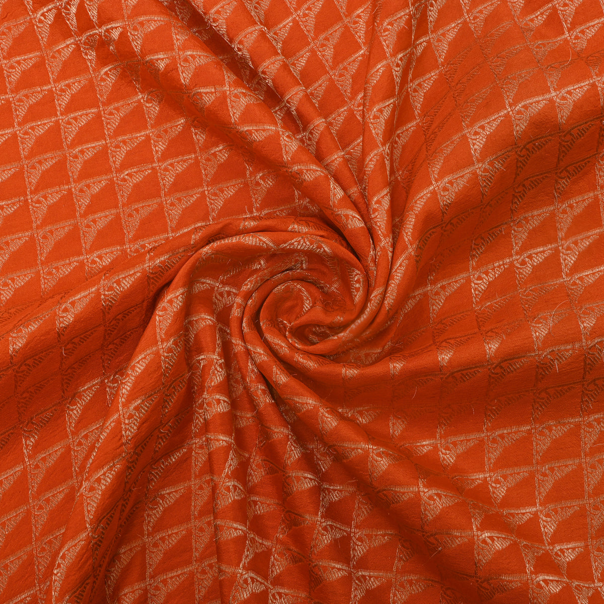Burnt Orange Jamawar Silk With Gold Check Weave