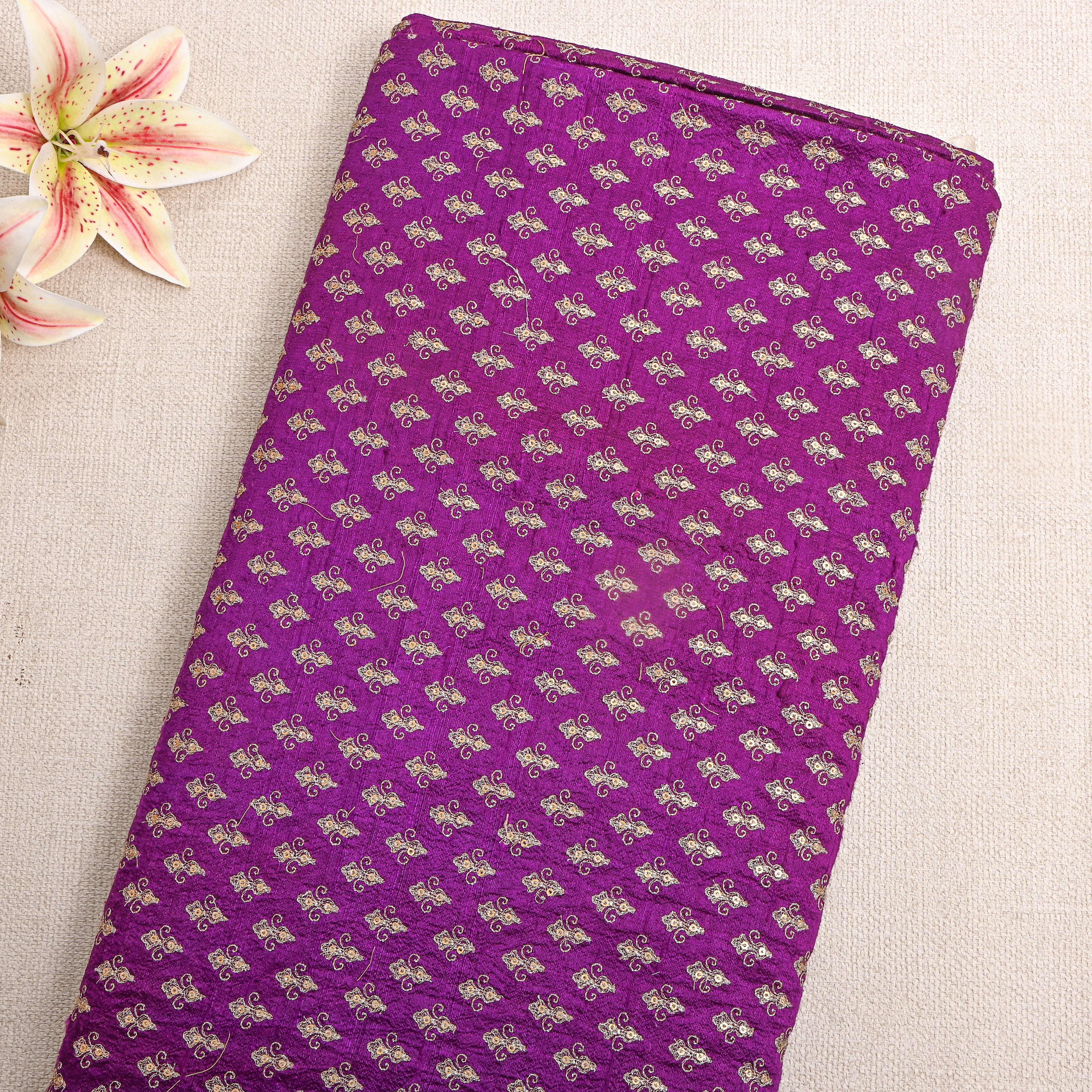 Purple Zari Butti Embroidered Raw Silk