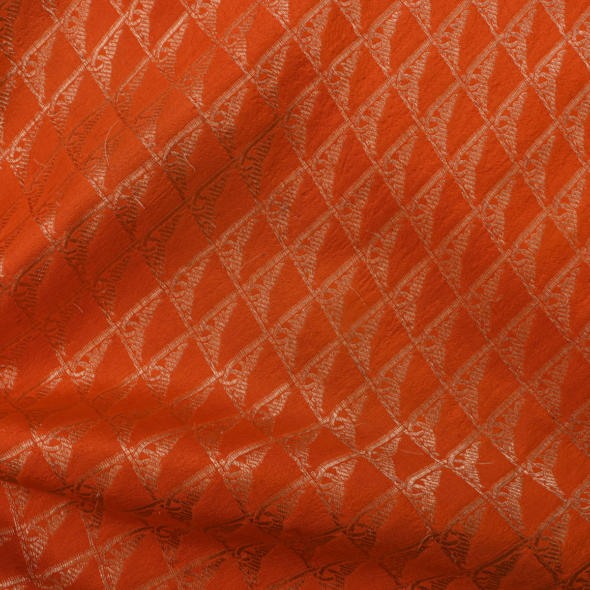 Burnt Orange Jamawar Silk With Gold Check Weave