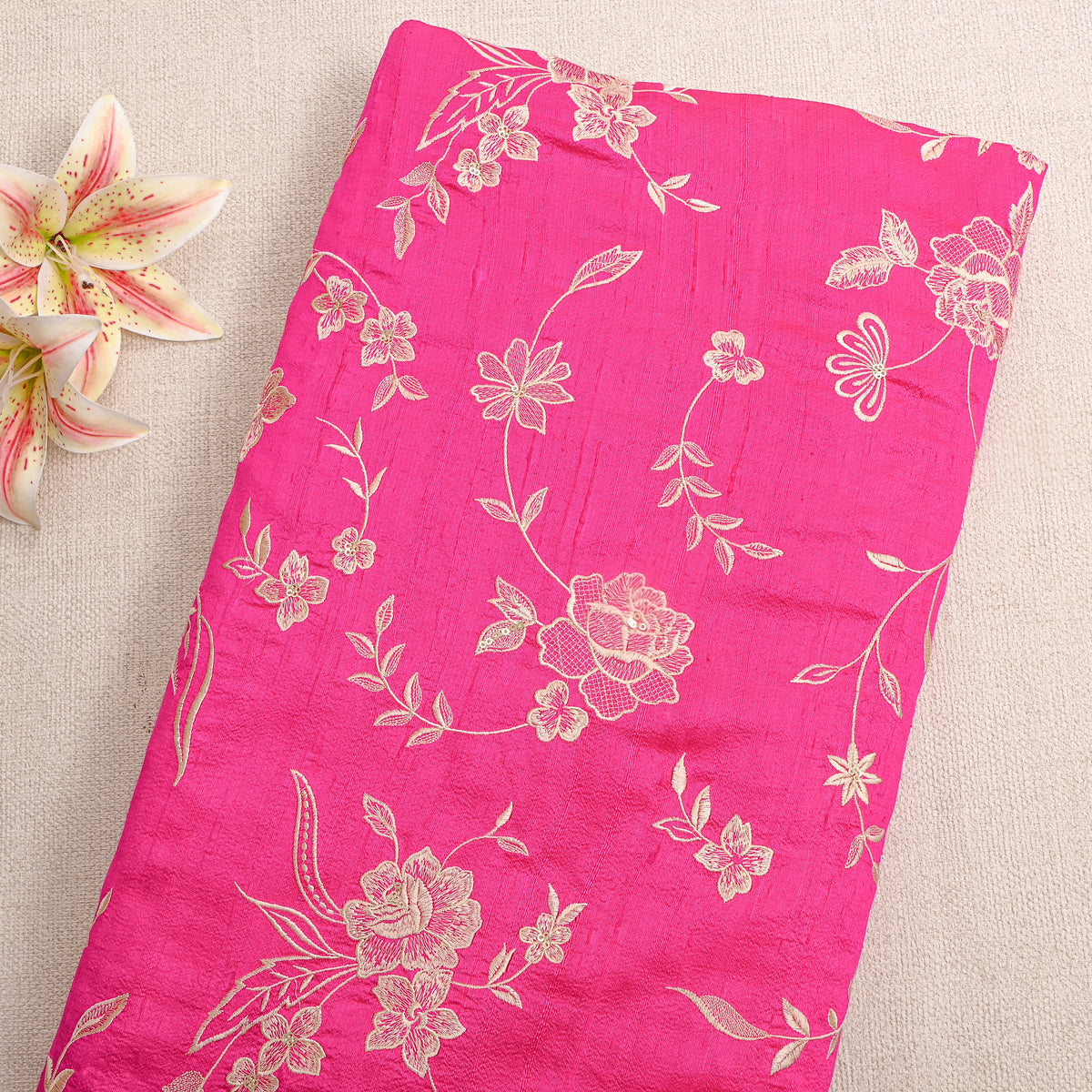 Pink Thread Jaal Embroidered Raw Silk