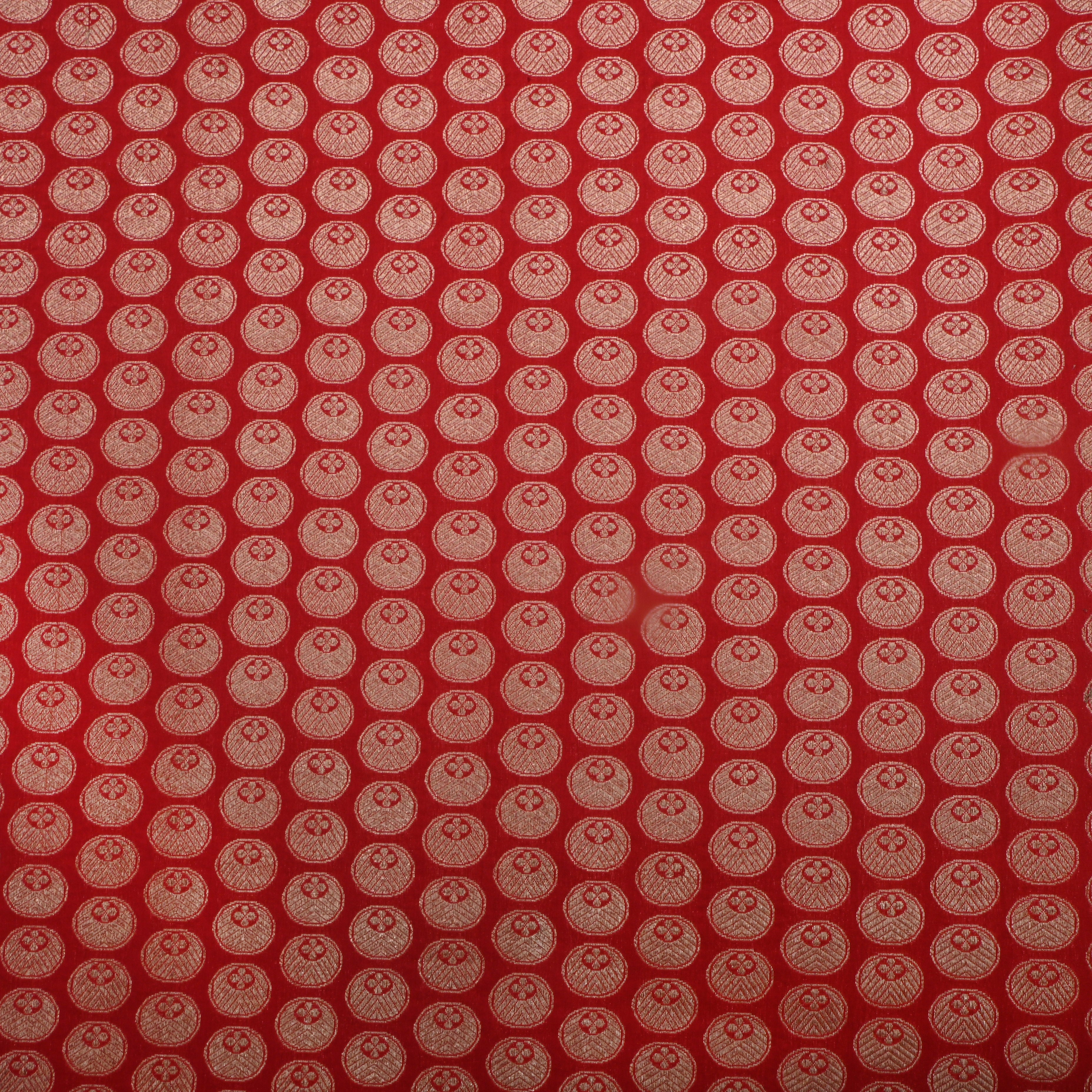 Red Jamawar Silk Fabric With Buttis