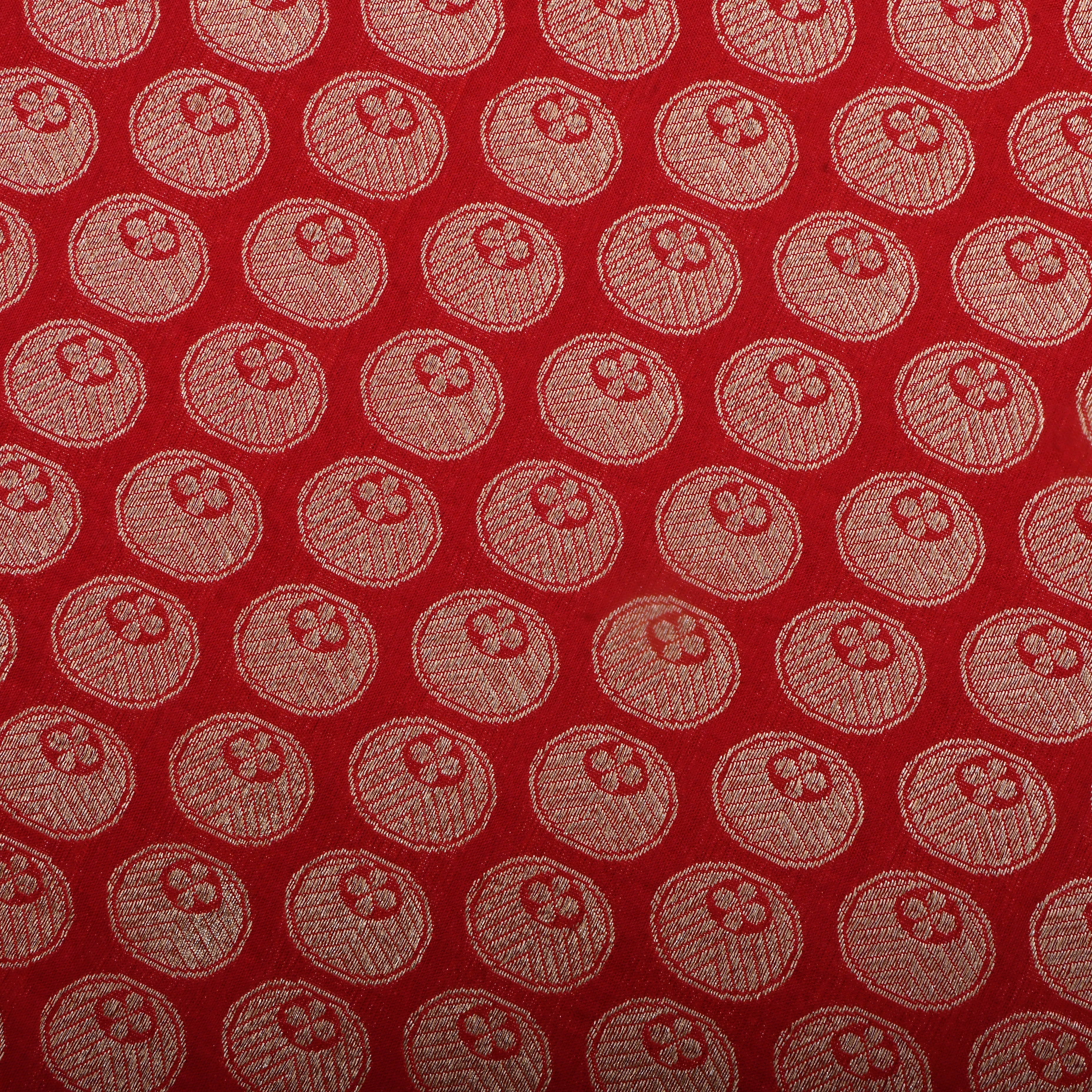 Red Jamawar Silk Fabric With Buttis