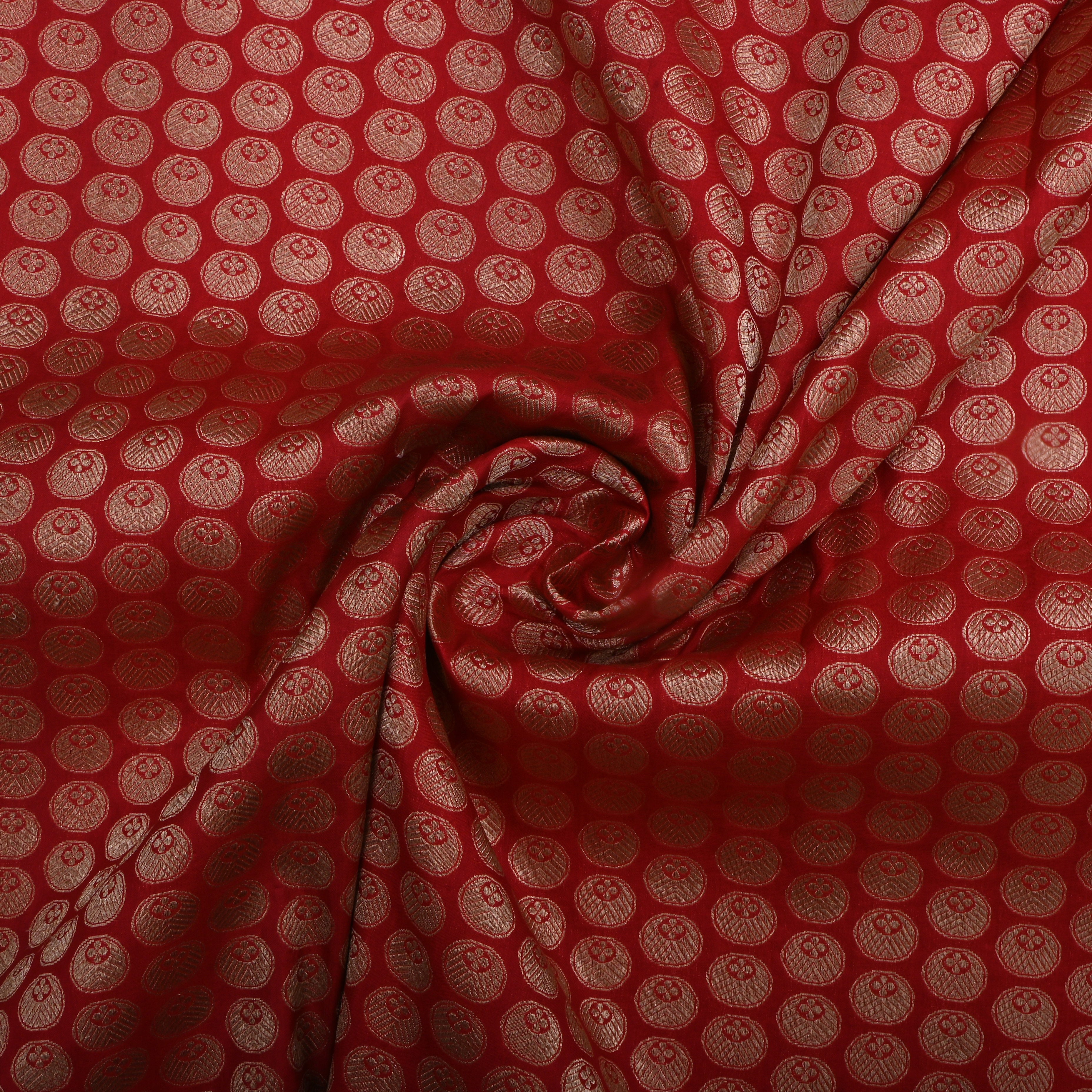 Red Jamawar Silk Fabric With Buttis