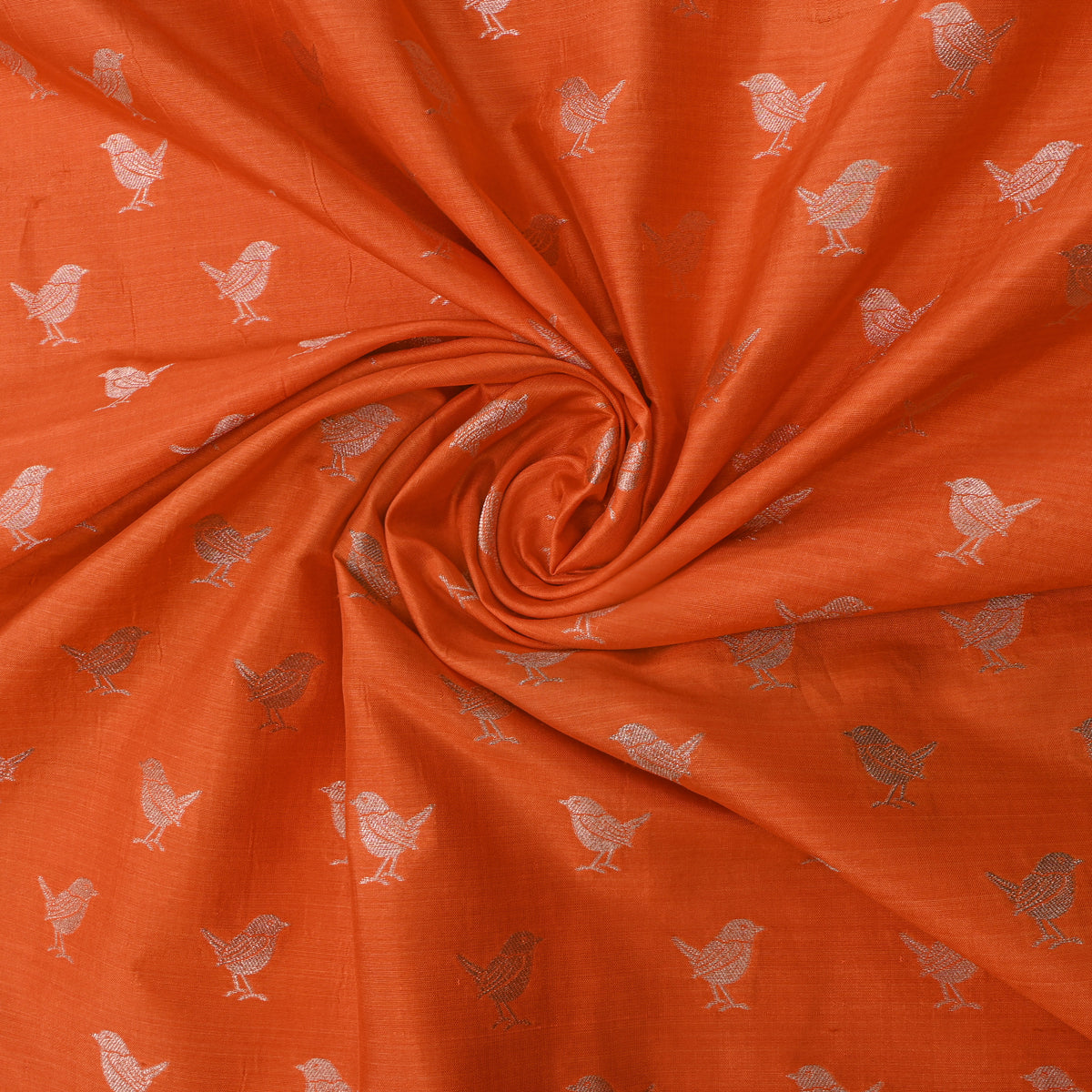 Tangerine Gold Zari Bird Motif Banarasi Silk Fabric