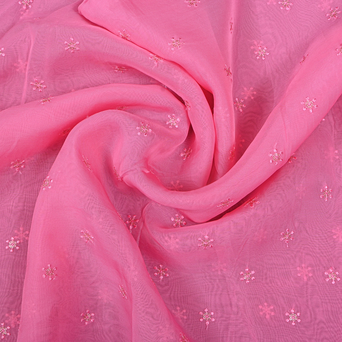 Peony Pink Snowflake Butti Thread Work Organza Fabric
