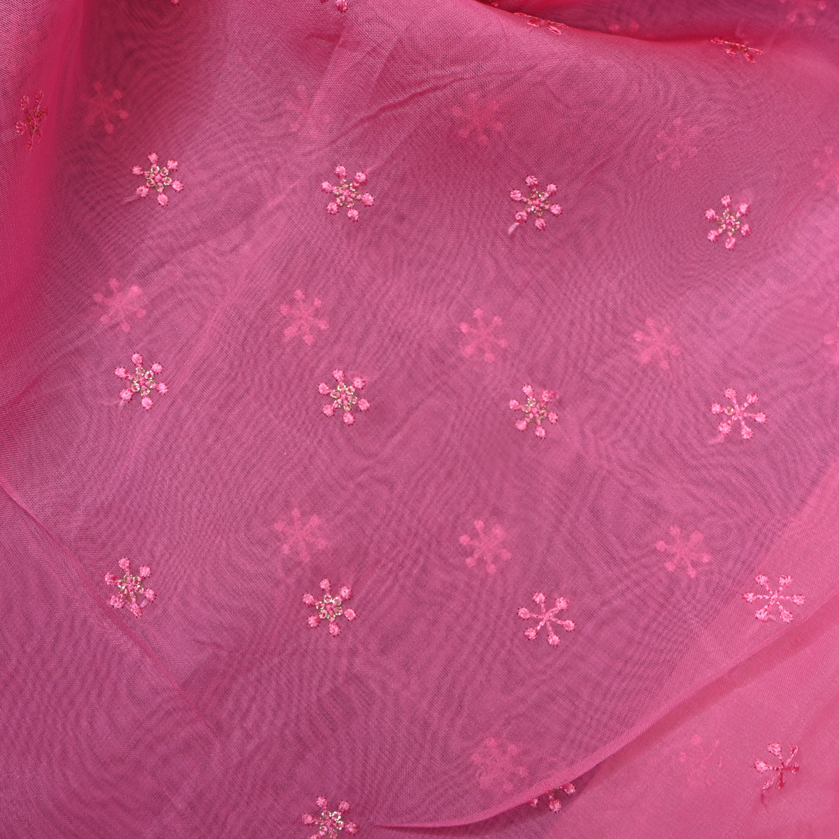 Peony Pink Snowflake Butti Thread Work Organza Fabric