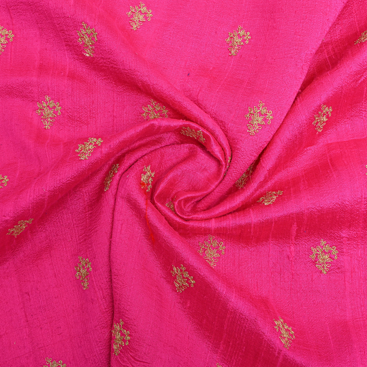 Bright Pink Raw Silk With Gold Butti