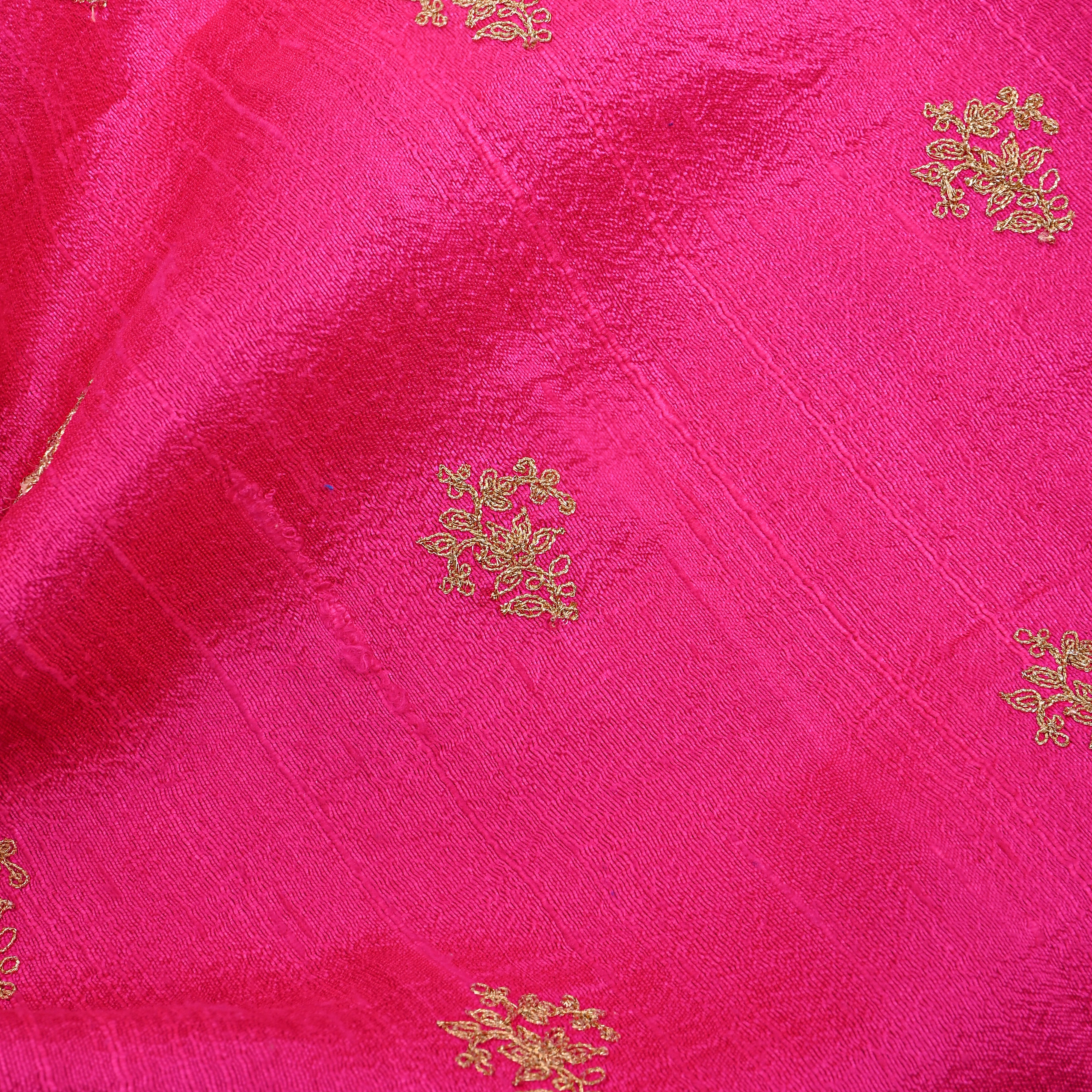 Bright Pink Raw Silk With Gold Butti
