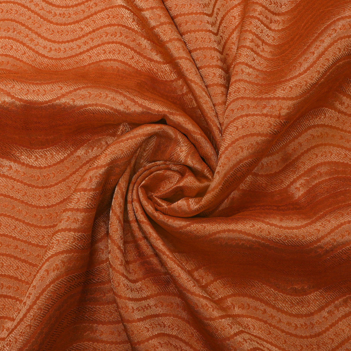 Burnt Orange Gold Zari Butti Weave Jamawar Silk Fabric