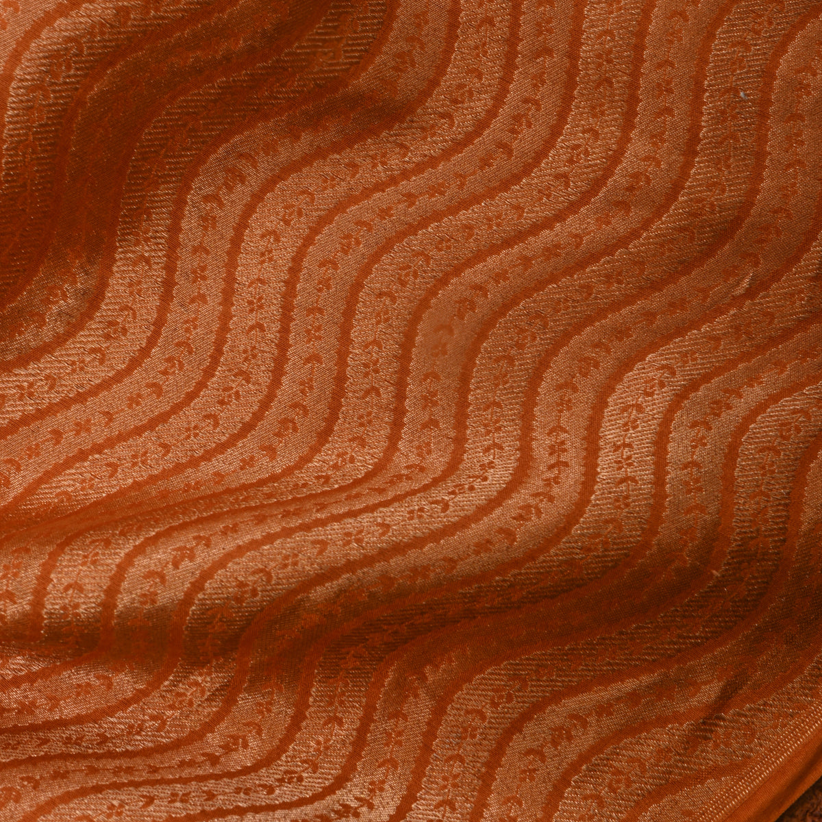 Burnt Orange Gold Zari Butti Weave Jamawar Silk Fabric