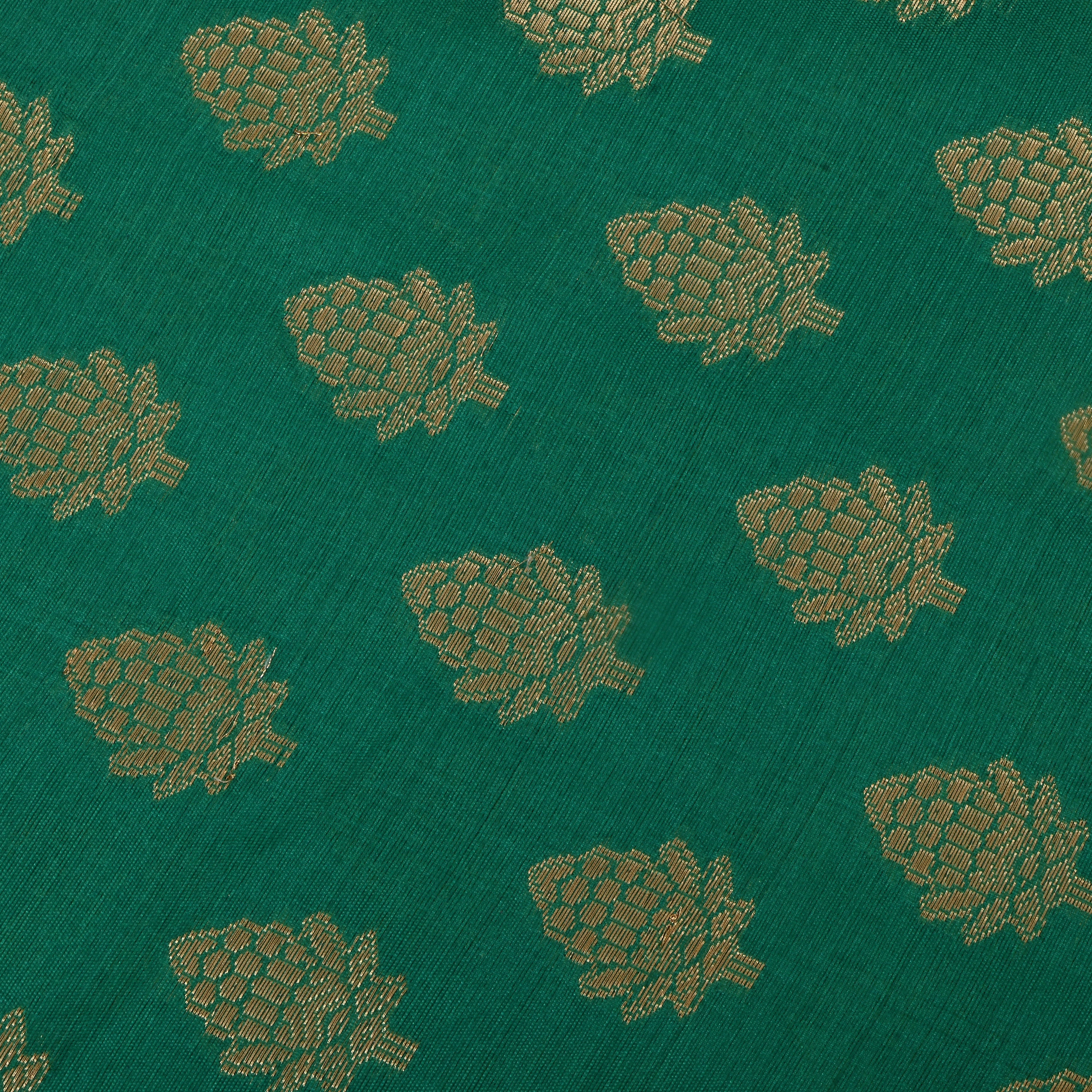 Emerald Green Jamawar Silk Fabric With Buttis