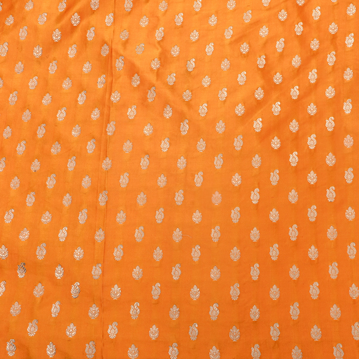 Marigold Orange Gold Zari Butti Jamawar Silk Fabric