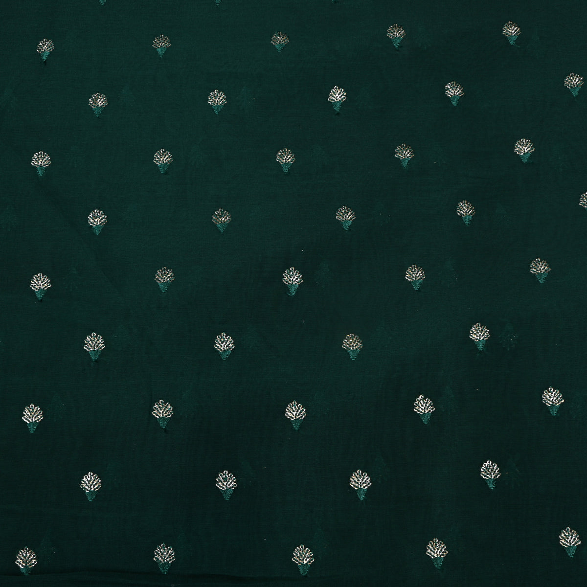 Forest Green Zari Sequin Bud Butti Organza Fabric