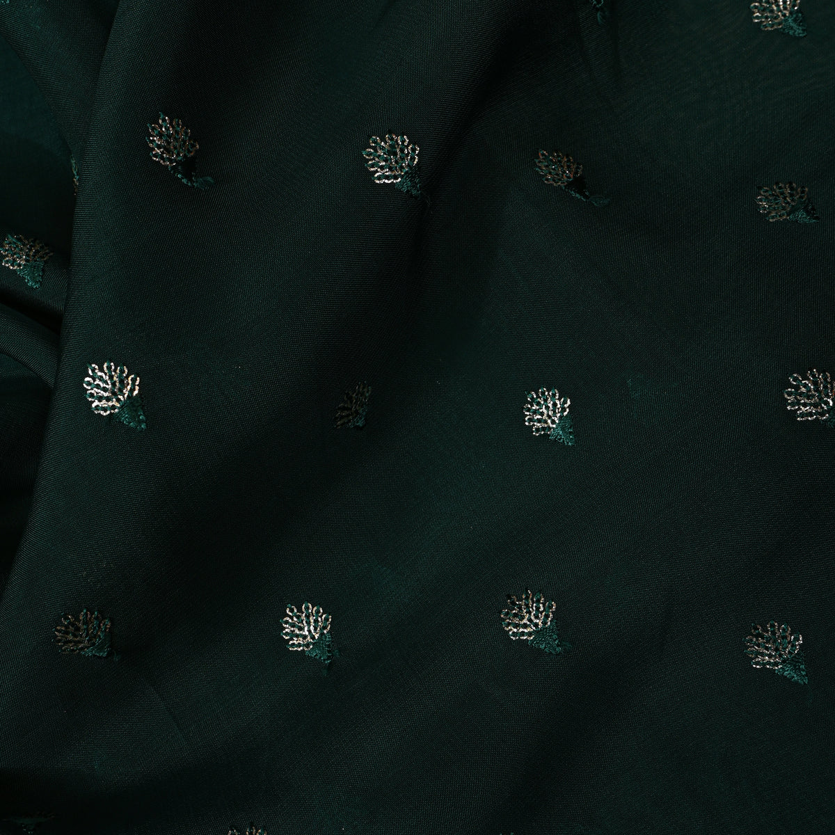 Forest Green Zari Sequin Bud Butti Organza Fabric