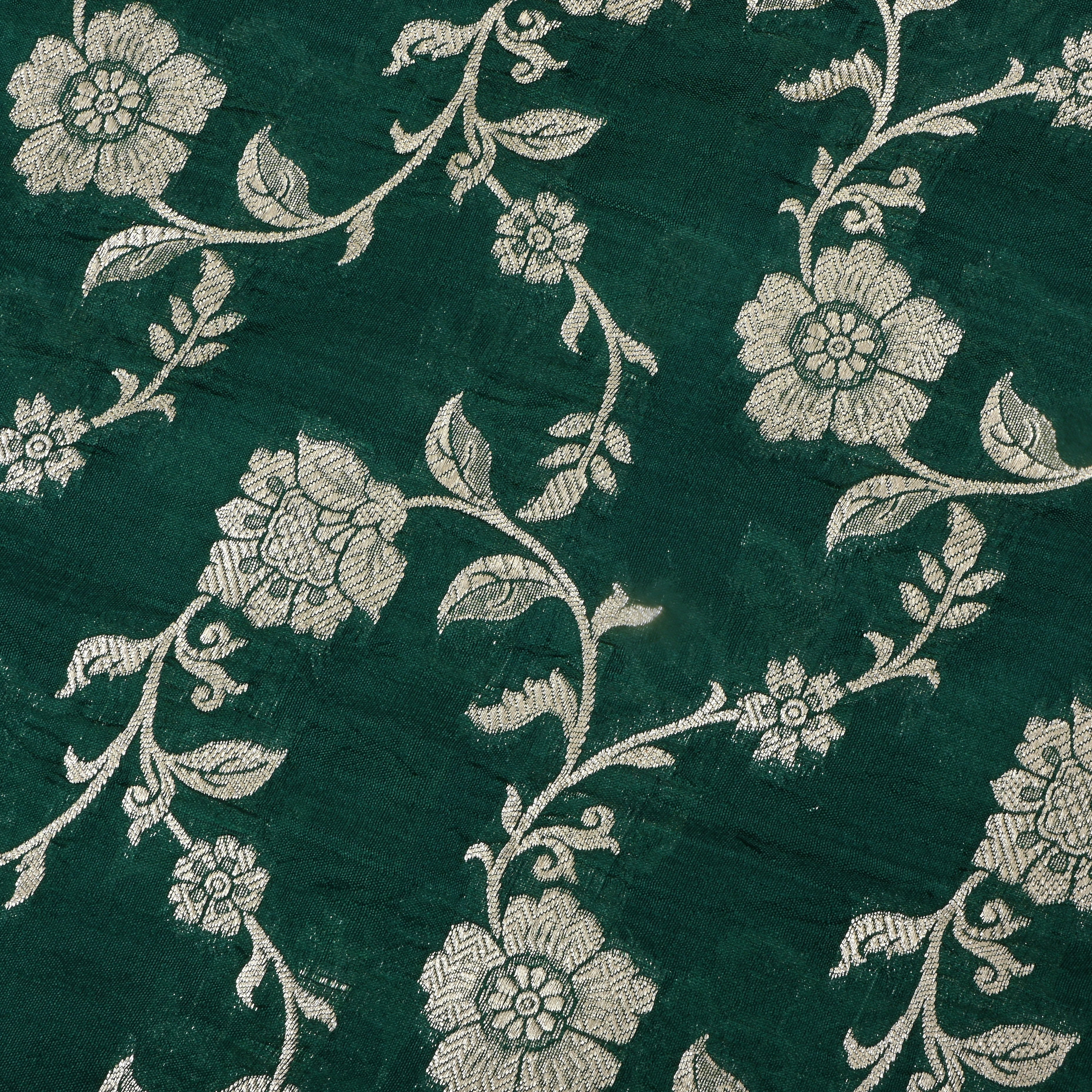 Dark Green Jamawar Silk Fabric With Floral Jaal
