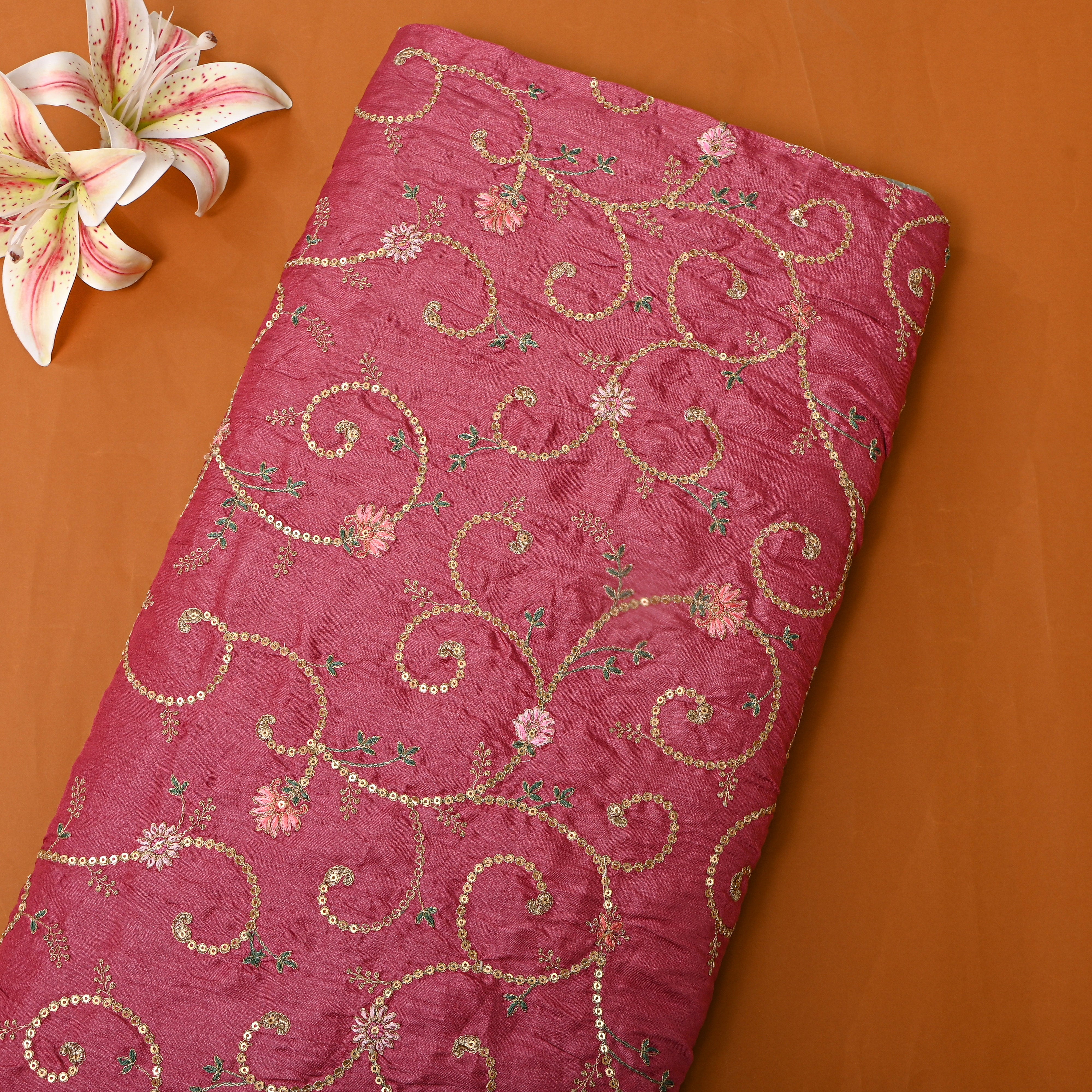 Pink Zari Jaal Embroidered Tussar Silk