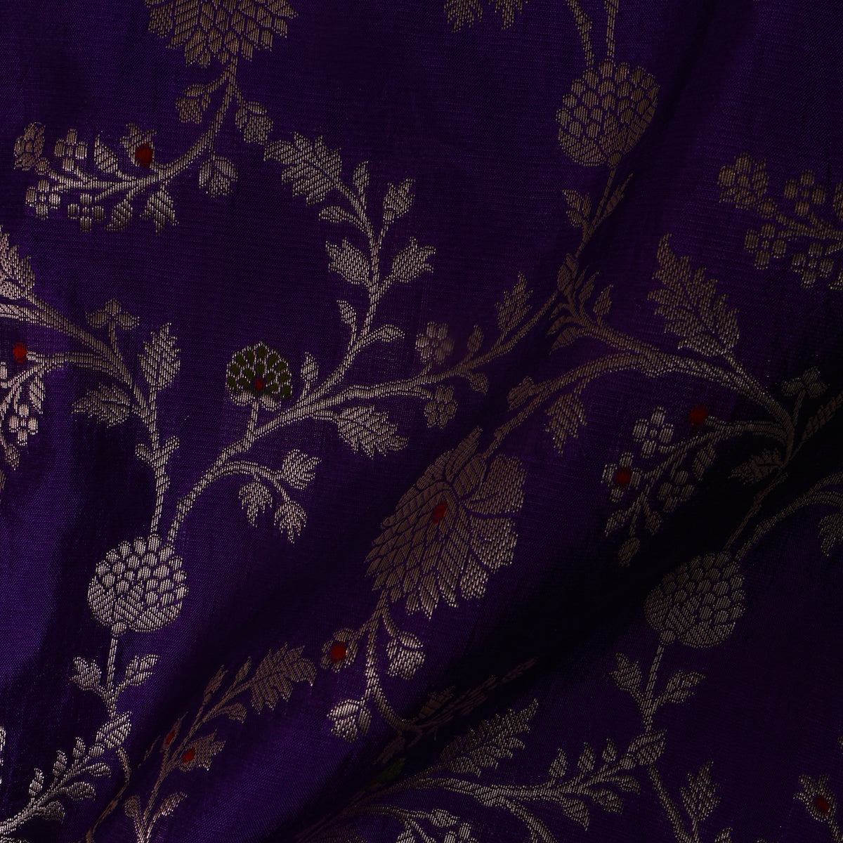 Violet Self Weave Floral Jall Banarasi Silk Fabric