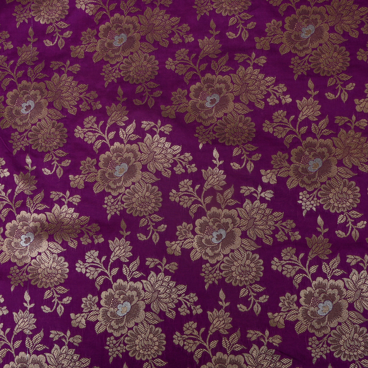 Purple Dual Tone Floral Jamawar Silk Fabric