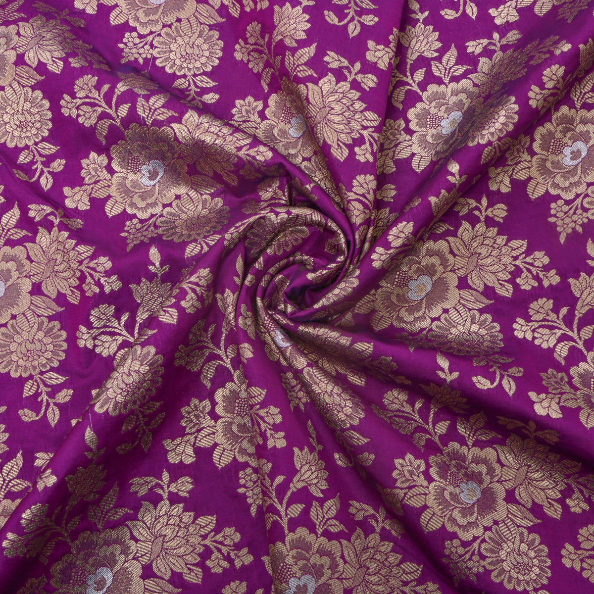 Purple Dual Tone Floral Jamawar Silk Fabric