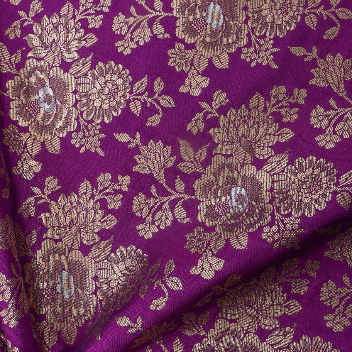 Purple Dual Tone Floral Jamawar Silk Fabric