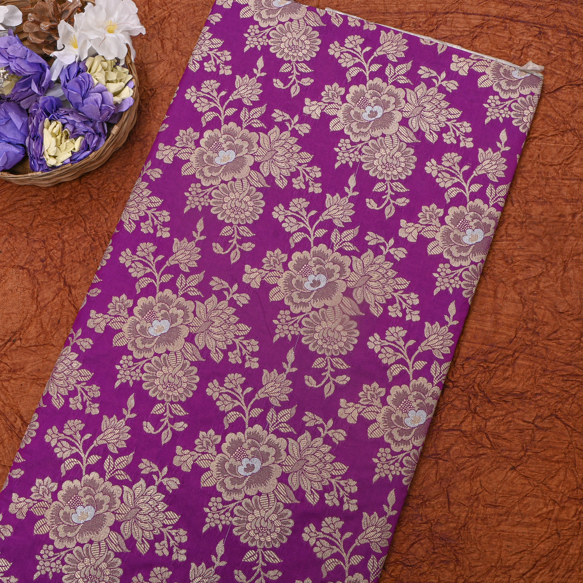 Purple Dual Tone Floral Jamawar Silk Fabric