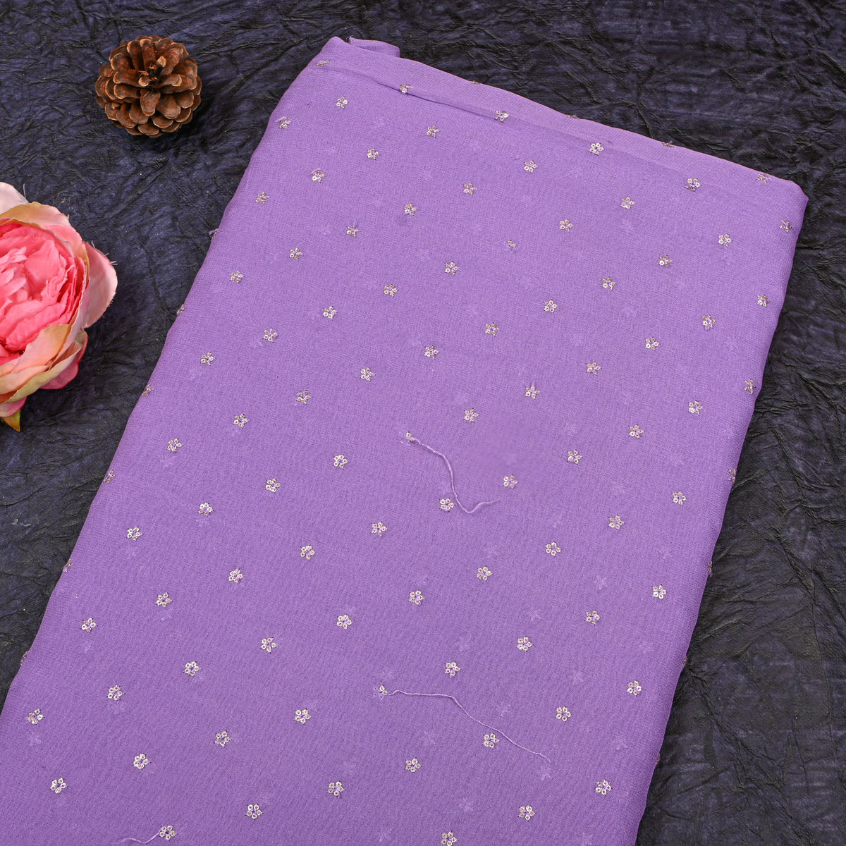 Lavender Sequin Floral Butti Georgette Fabric