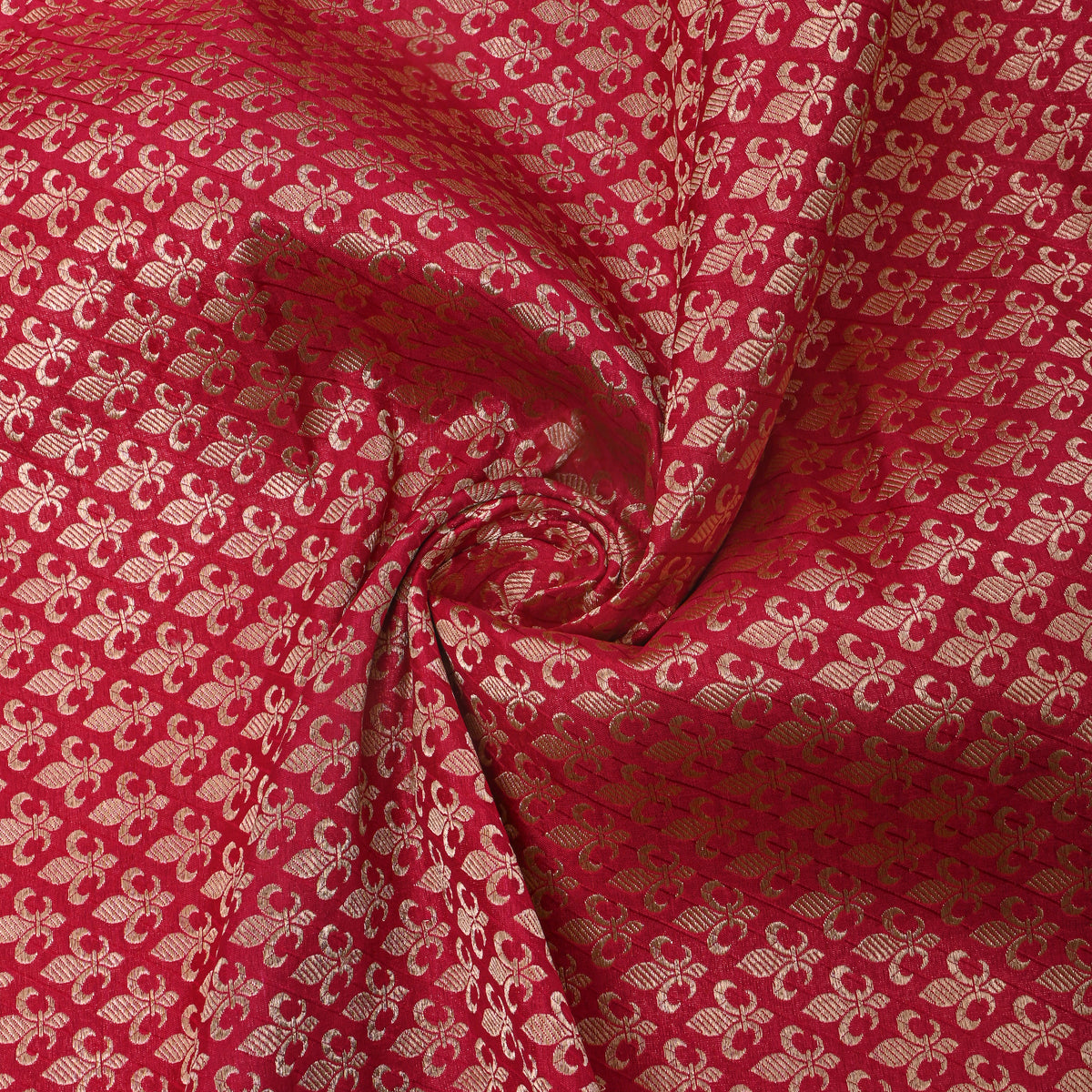 Cherry Red Gold Zari Butti Jamawar Silk Fabric