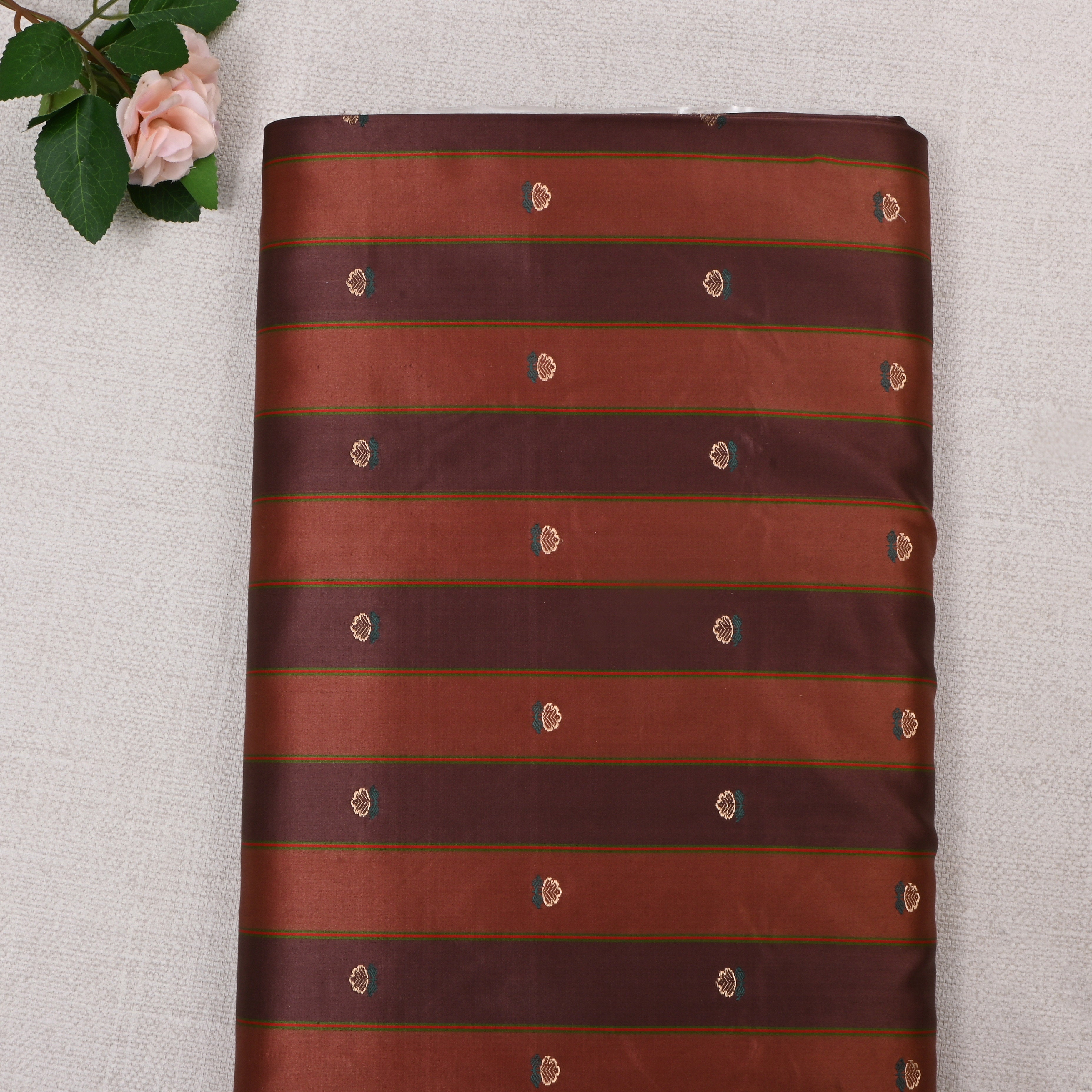 Brown Shaded Jamawar Satin Fabric With Stripes