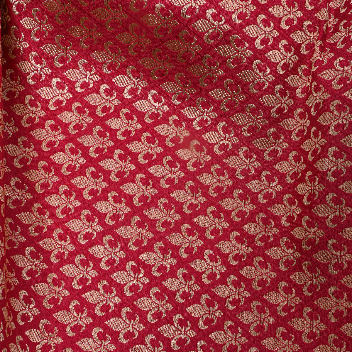 Cherry Red Gold Zari Butti Jamawar Silk Fabric