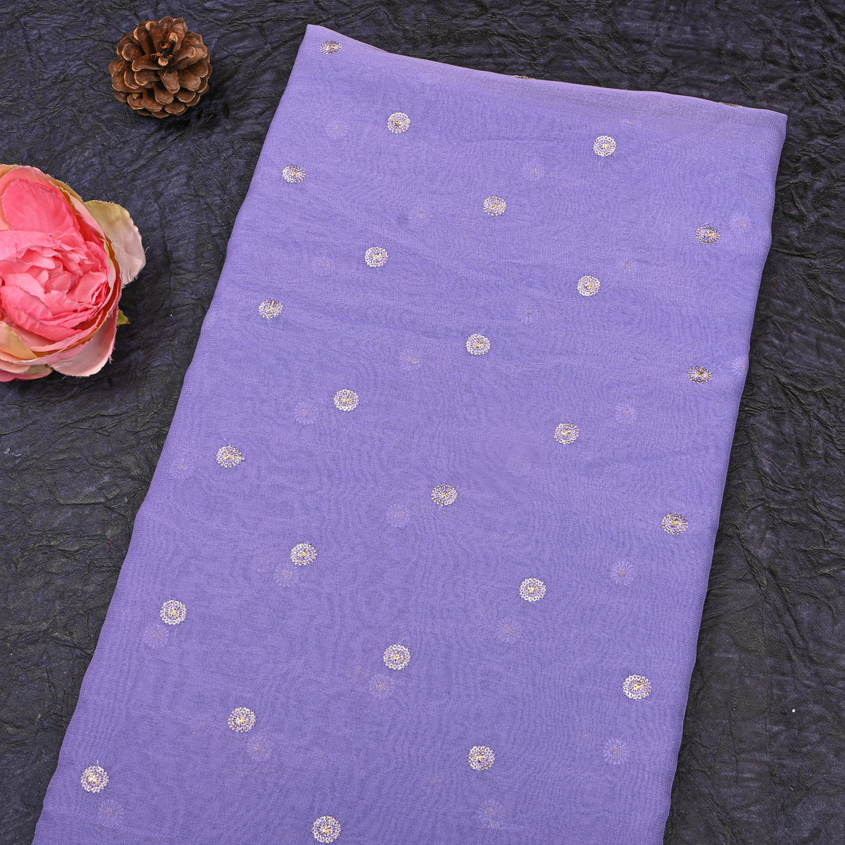 Lilac Sequin Butti Embroidery Georgette Fabric