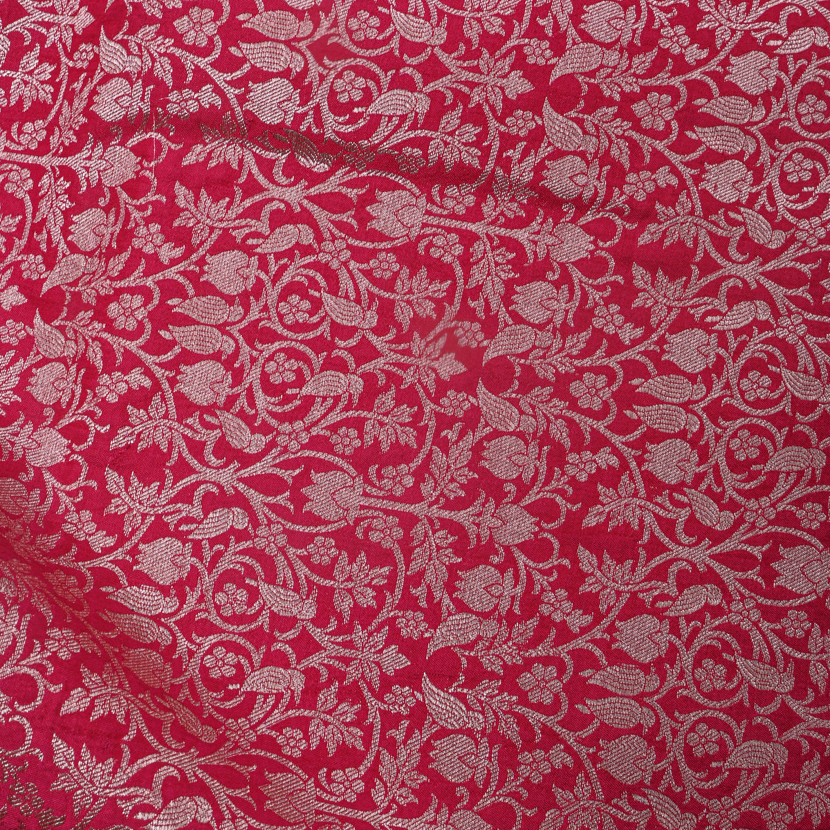 Rani Pink Jamawar Silk Fabric With Gold Zari Brocade Weave