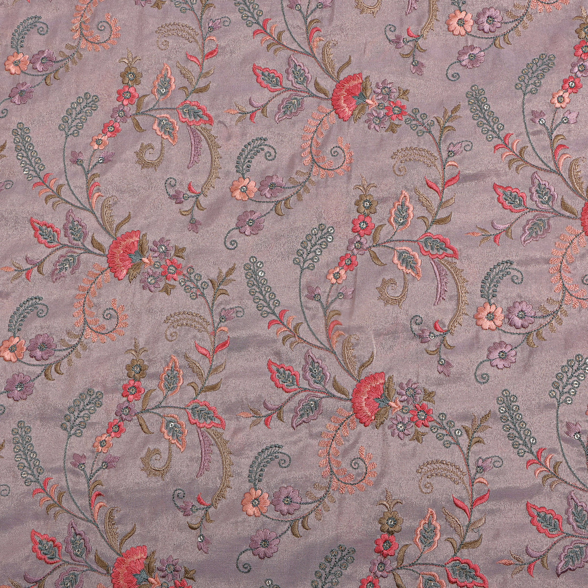 Soft Purple Floral Jaal Embroidery Tissue Fabric