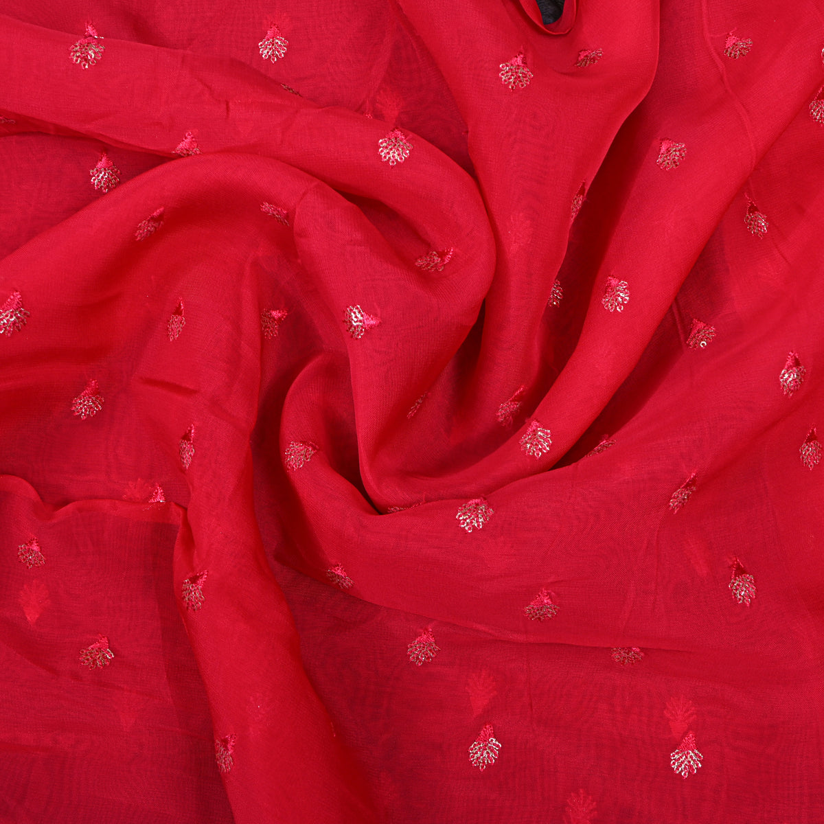 Rani Pink Zari Sequin Bud Butti Organza Fabric