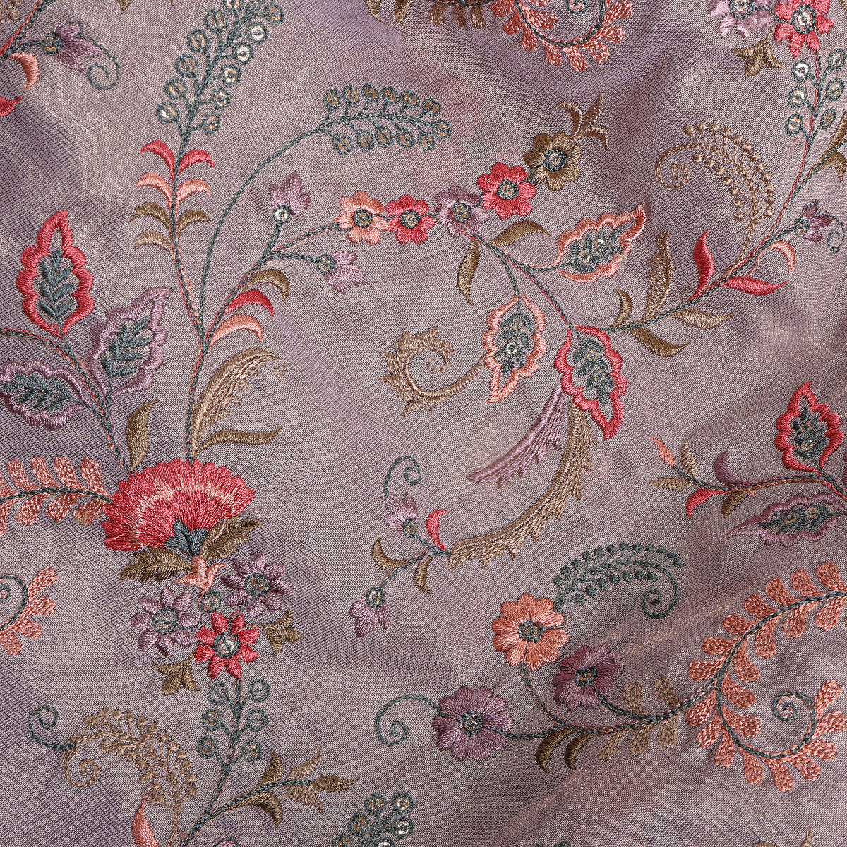 Soft Purple Floral Jaal Embroidery Tissue Fabric
