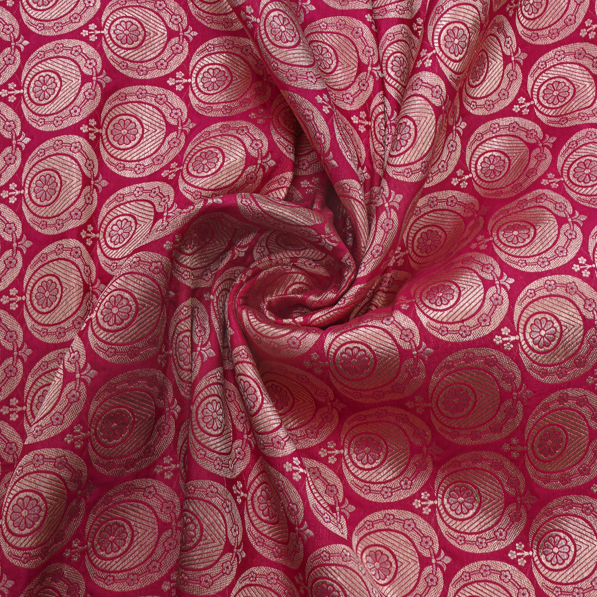Rosy Pink Gold Zari Brocade Jamawar Silk Fabric