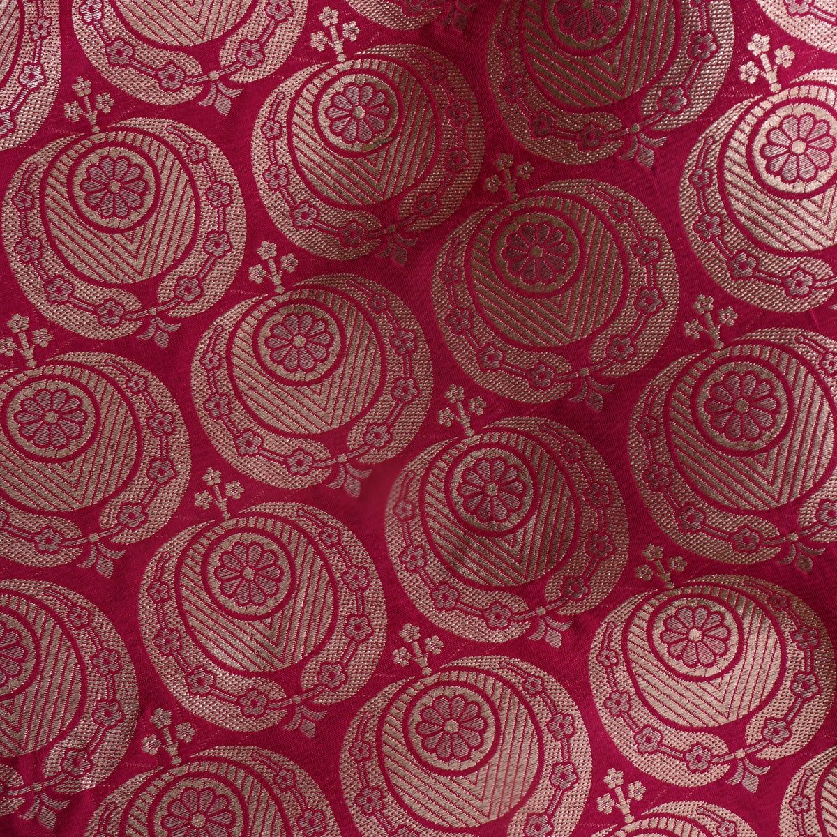 Rosy Pink Gold Zari Brocade Jamawar Silk Fabric